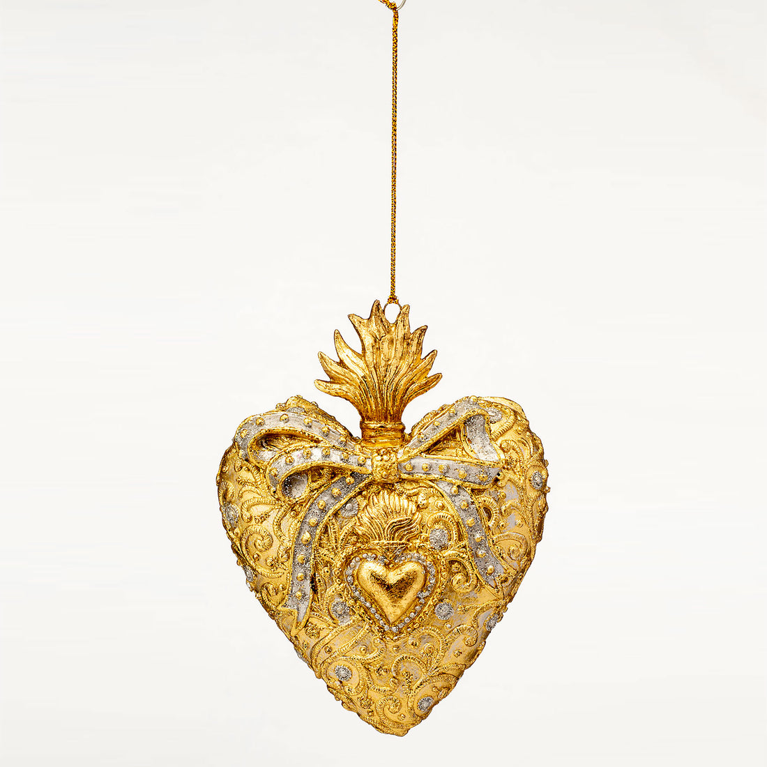 PALAIS ROYAL Pendaglio per Albero di Natale Cuore 14cm Resina Oro e Argento Decorazione Natalizia