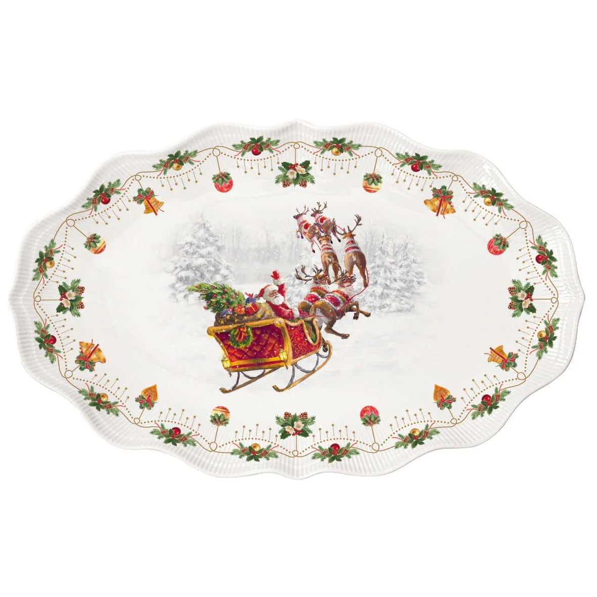 EASY LIFE Nostaligc Christmas Vassoio Ovale 40x25,5cm Porcellana Tavola di Natale