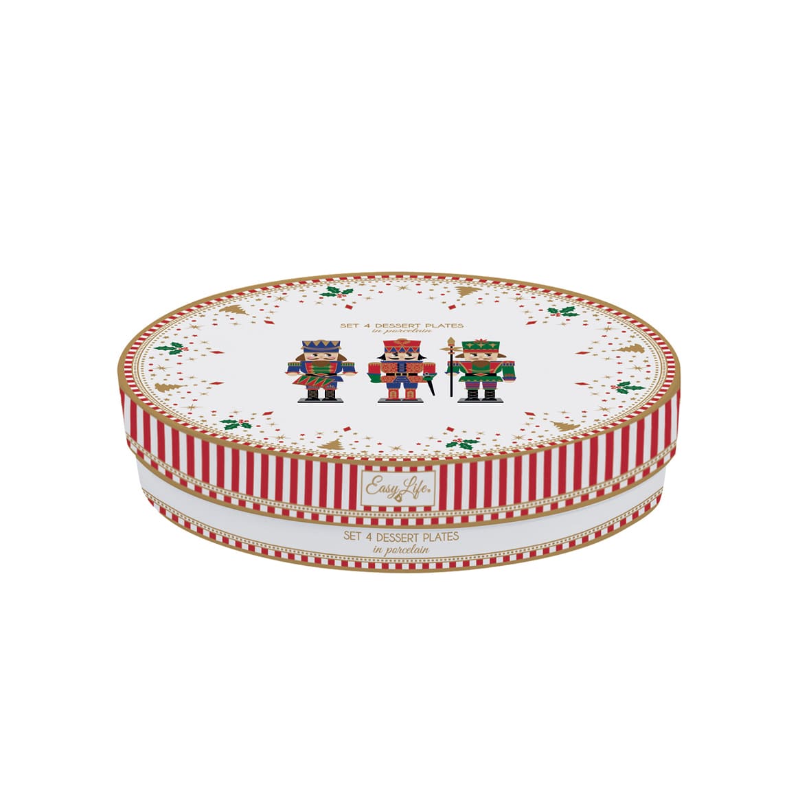 EASY LIFE Royal Nutcracker Set 4 Piatti Dessert con Scatola 19cm Porcellana Tavola di Natale