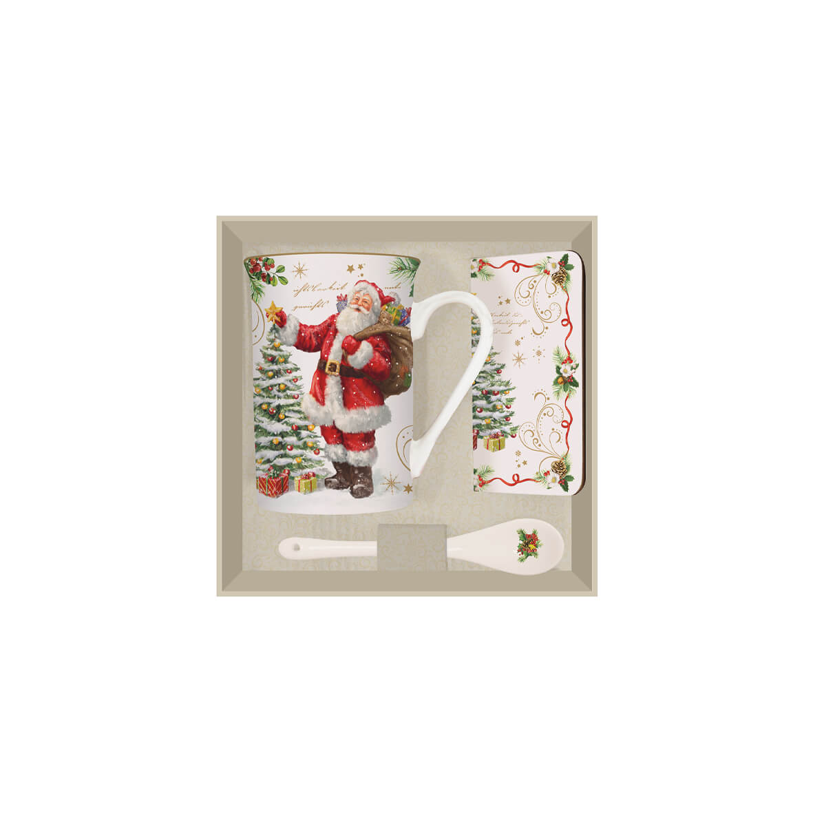 EASY LIFE Magic Christmas Set Tazza 300 ml con Cucchiaino e Sottobicchiere in Porcellana