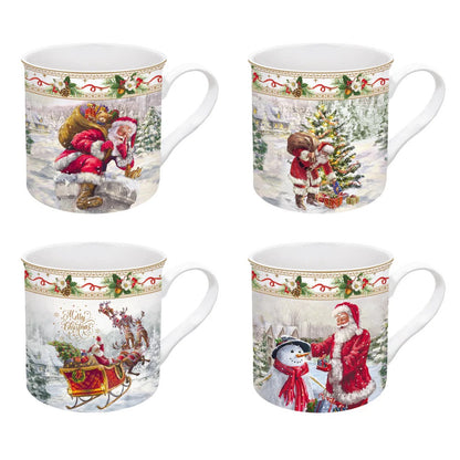 EASY LIFE Christmas Time Set 4 Tazze Caffè Mug 300ml Porcellana