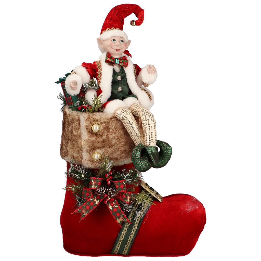 TIMSTOR Elf with Fabric Stocking 28cm Christmas Decoration