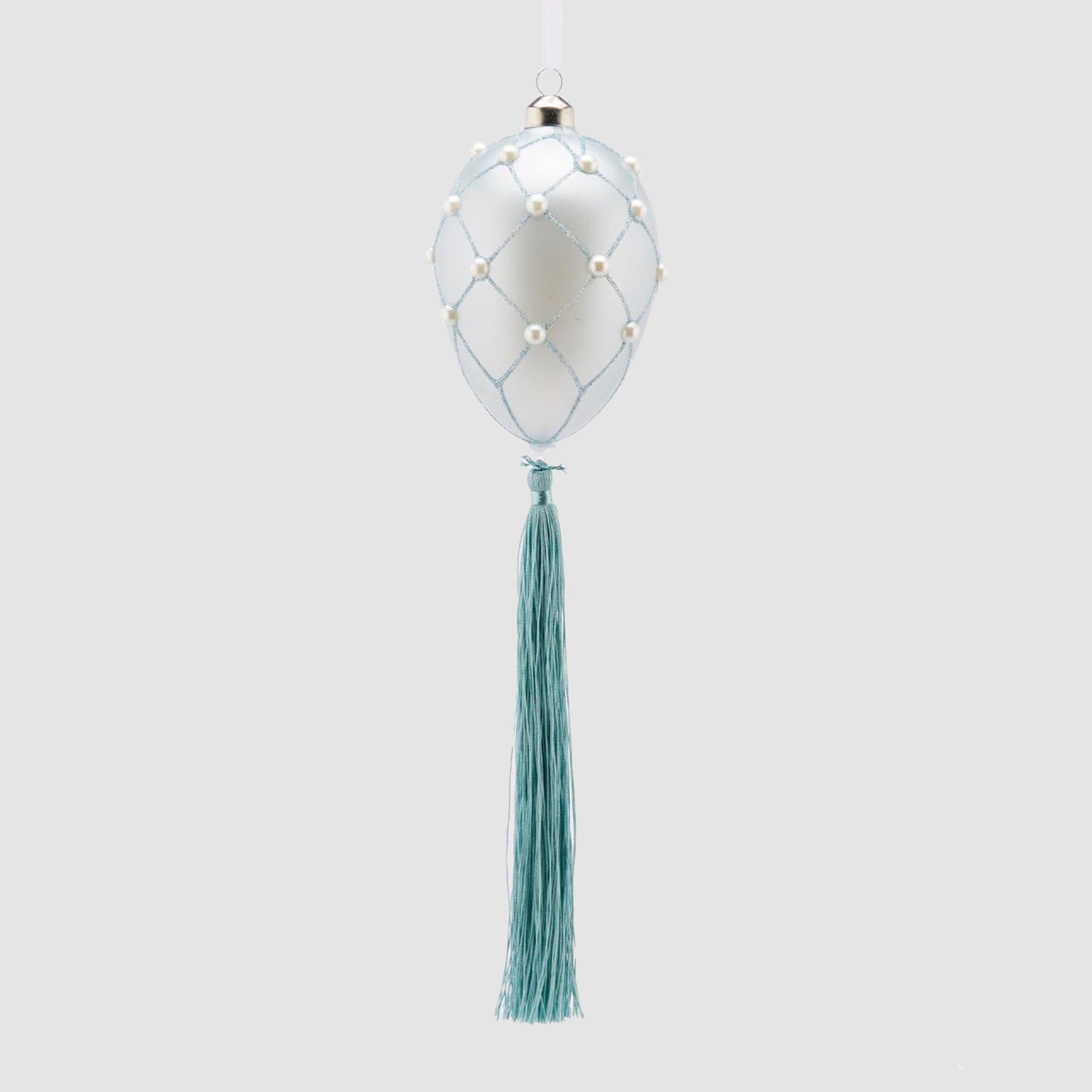 EDG Enzo De Gasperi Decorazione di Pasqua Uovo con Perle e Nappa 11x8cm Azzurro Vetro