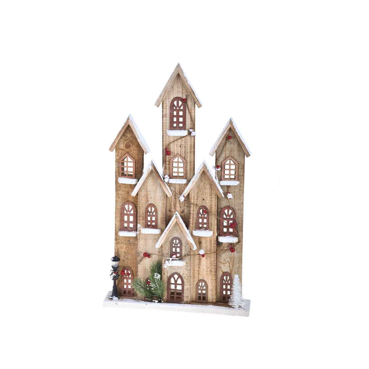 BIANCHI DINO LED Snowy Village House 60cm Wooden Christmas Decoration