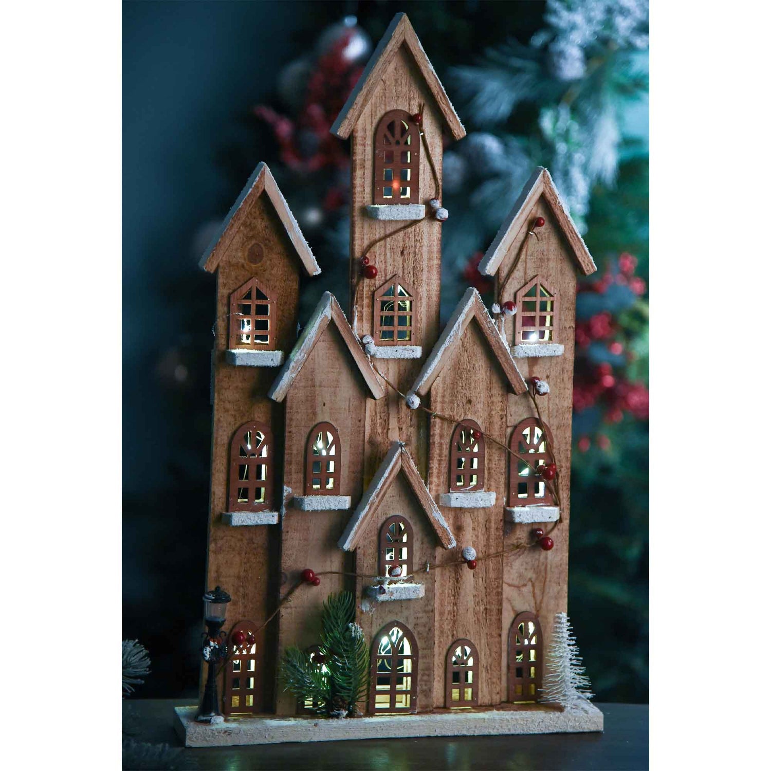 BIANCHI DINO LED Snowy Village House 60cm Wooden Christmas Decoration