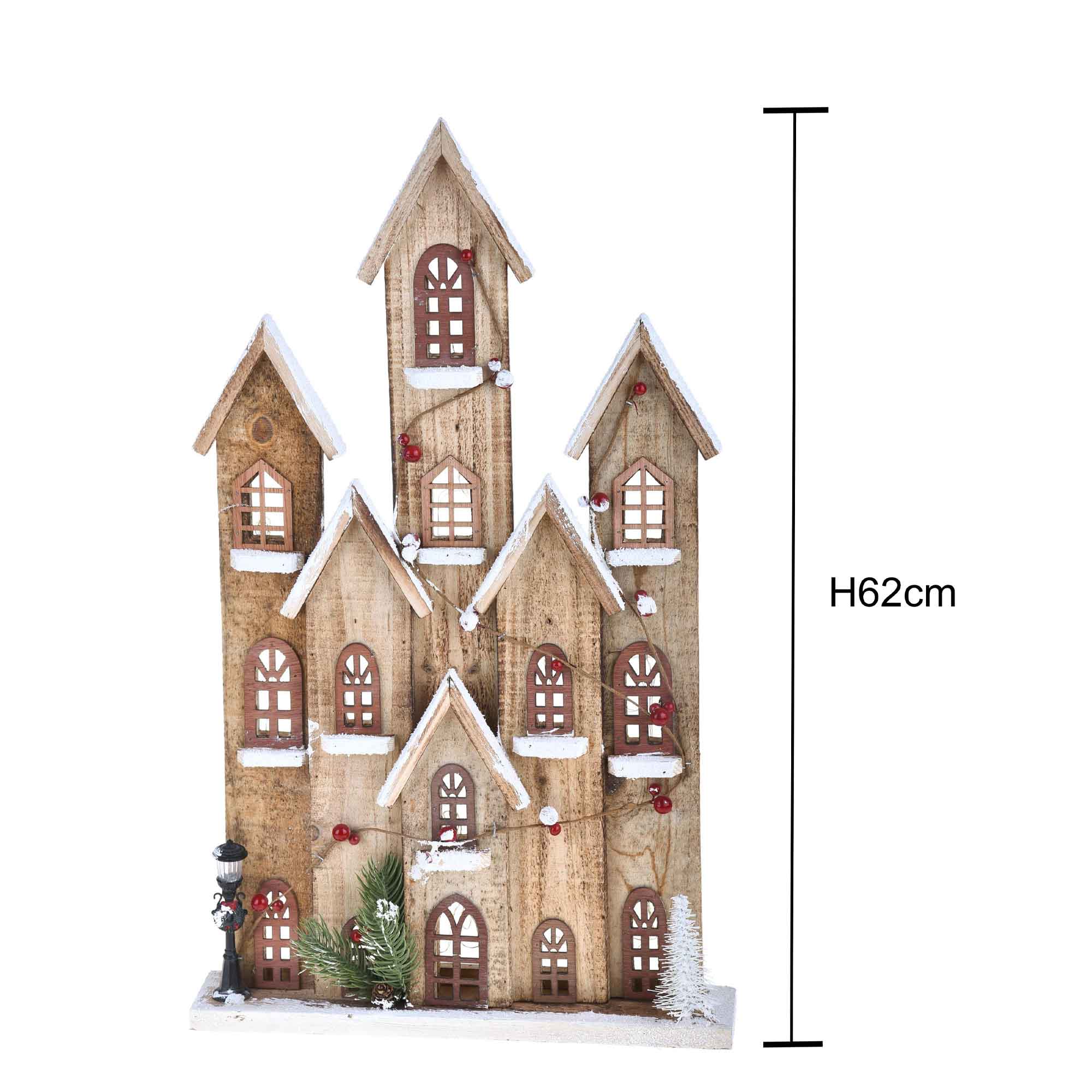 BIANCHI DINO LED Snowy Village House 60cm Wooden Christmas Decoration