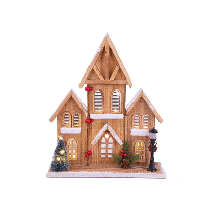 BIANCHI DINO Cabin House LED Christmas Landscape 36cm Wood Decoration