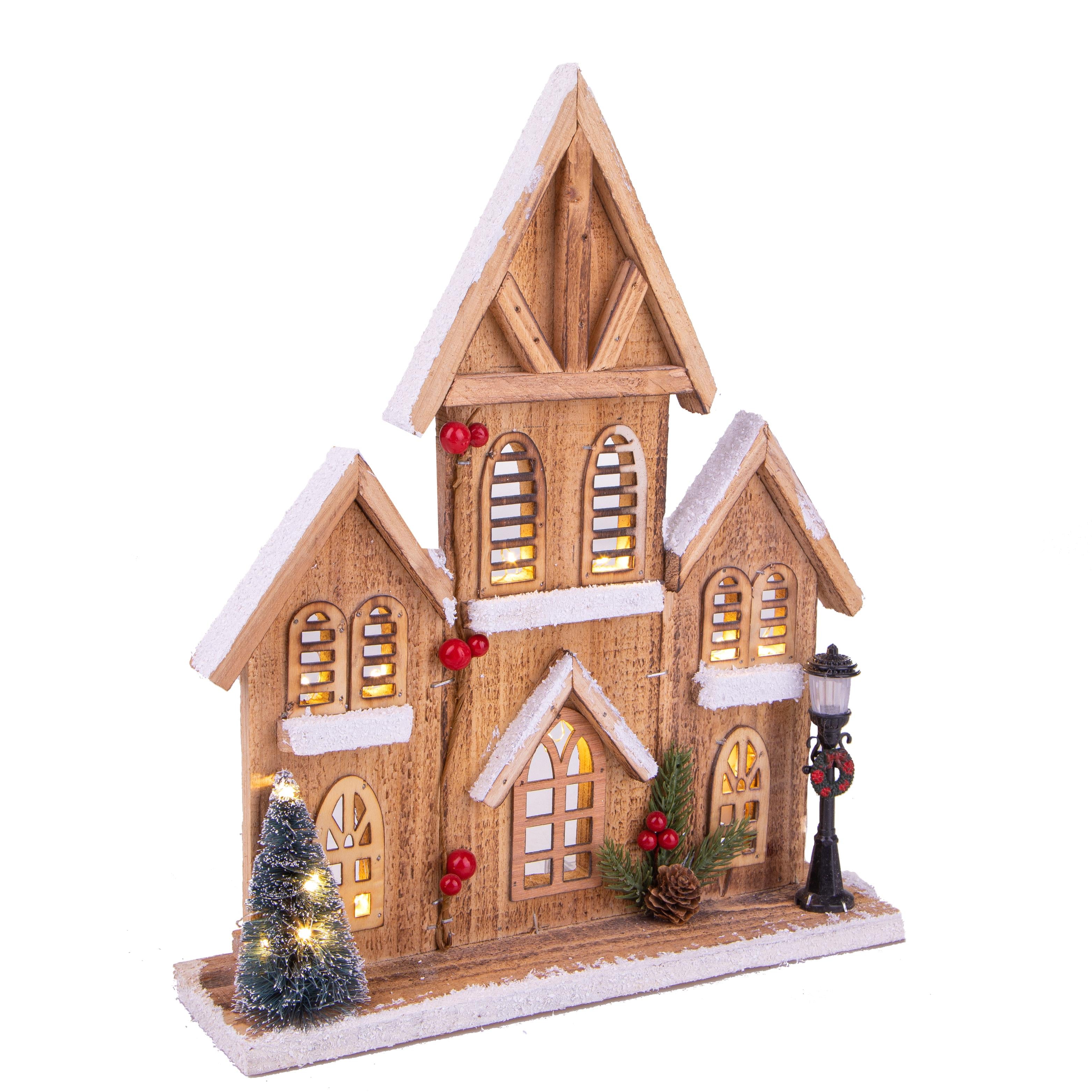 BIANCHI DINO Cabin House LED Christmas Landscape 36cm Wood Decoration