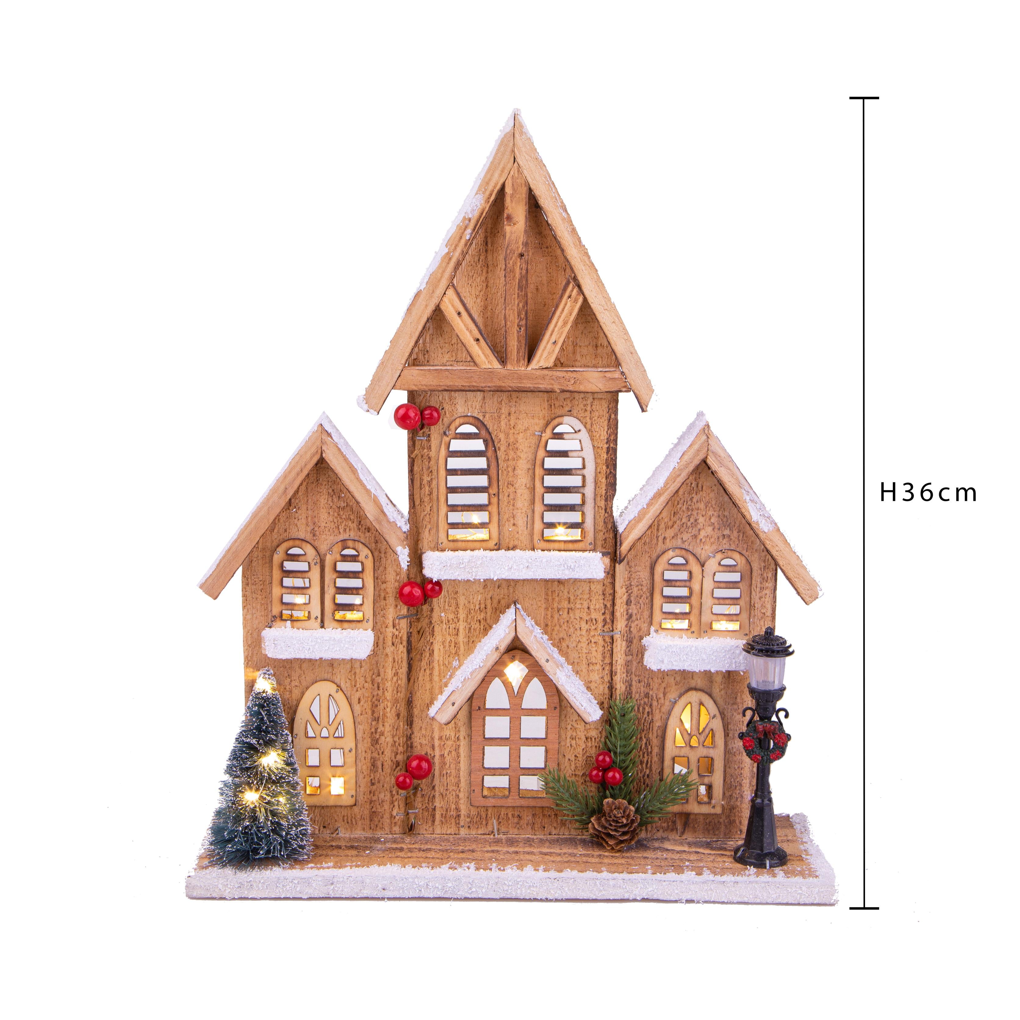 BIANCHI DINO Cabin House LED Christmas Landscape 36cm Wood Decoration