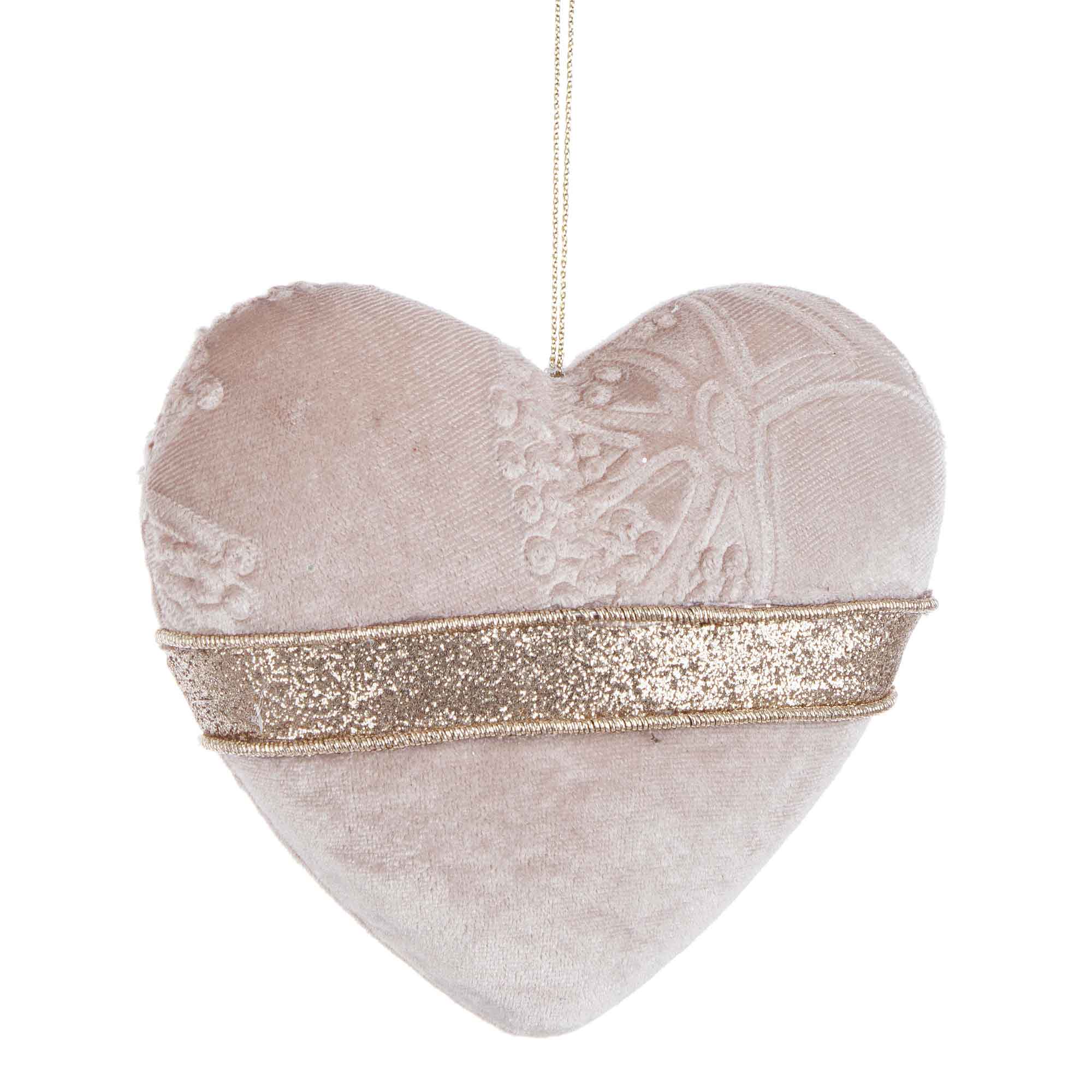 BIZZOTTO Pink Heart Decoration Pendant in Delicta Fabric 11cm Christmas Decoration