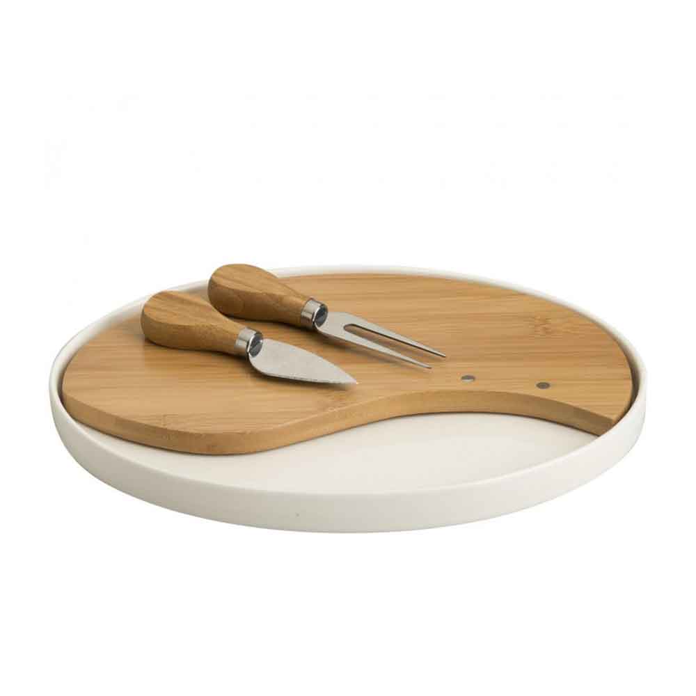 BRANDANI Tagliere Porcellana Bamboo 28x21,5cm Coltelli Formaggi Acciaio Inox