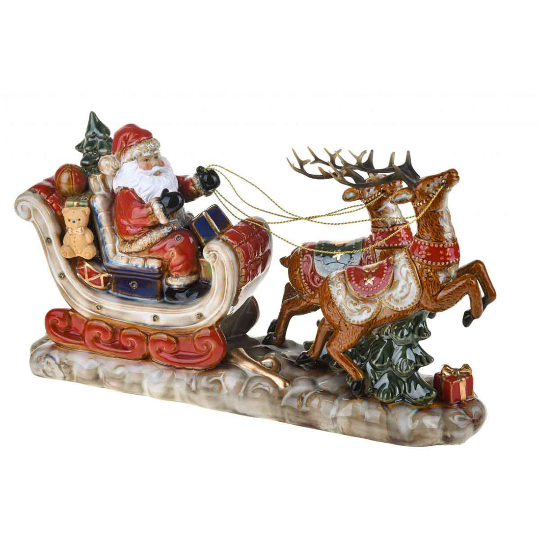 BIANCHI DINO Babbo Natale con Slitta Decorazione Natalizia 45cm Porcellana