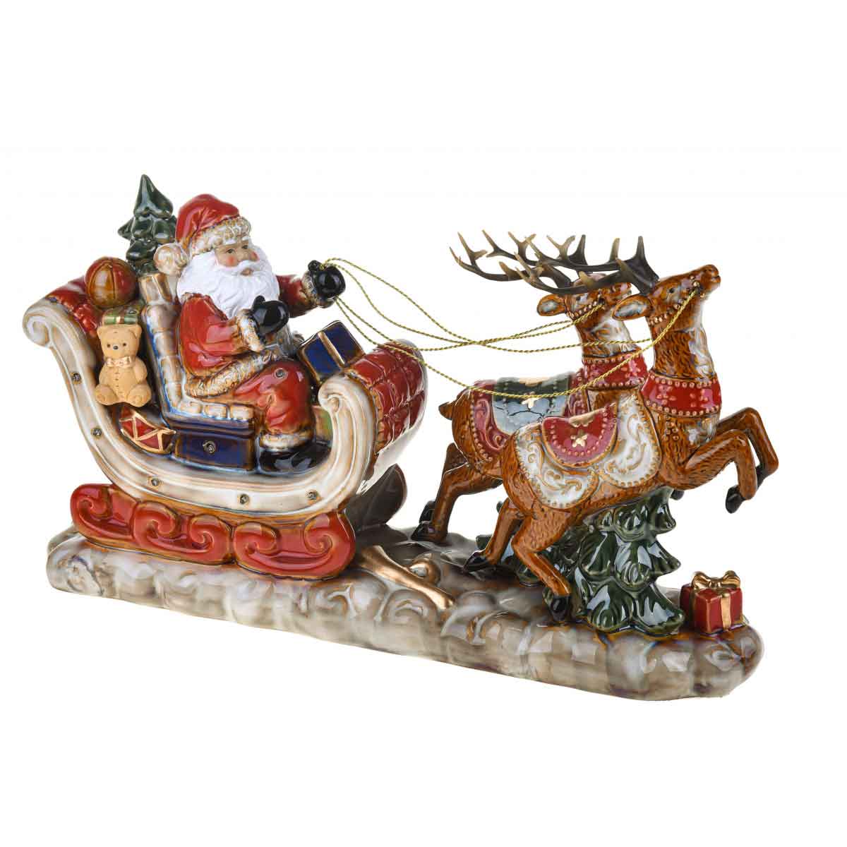 BIANCHI DINO Santa Claus with Sleigh Christmas Decoration 45cm Porcelain