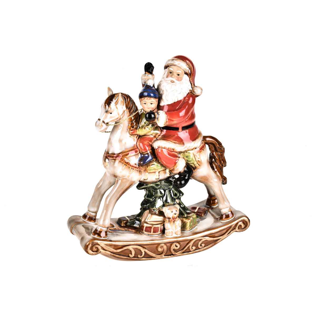 BIANCHI DINO Santa Claus on Rocking Horse Christmas Decoration 25cm Porcelain