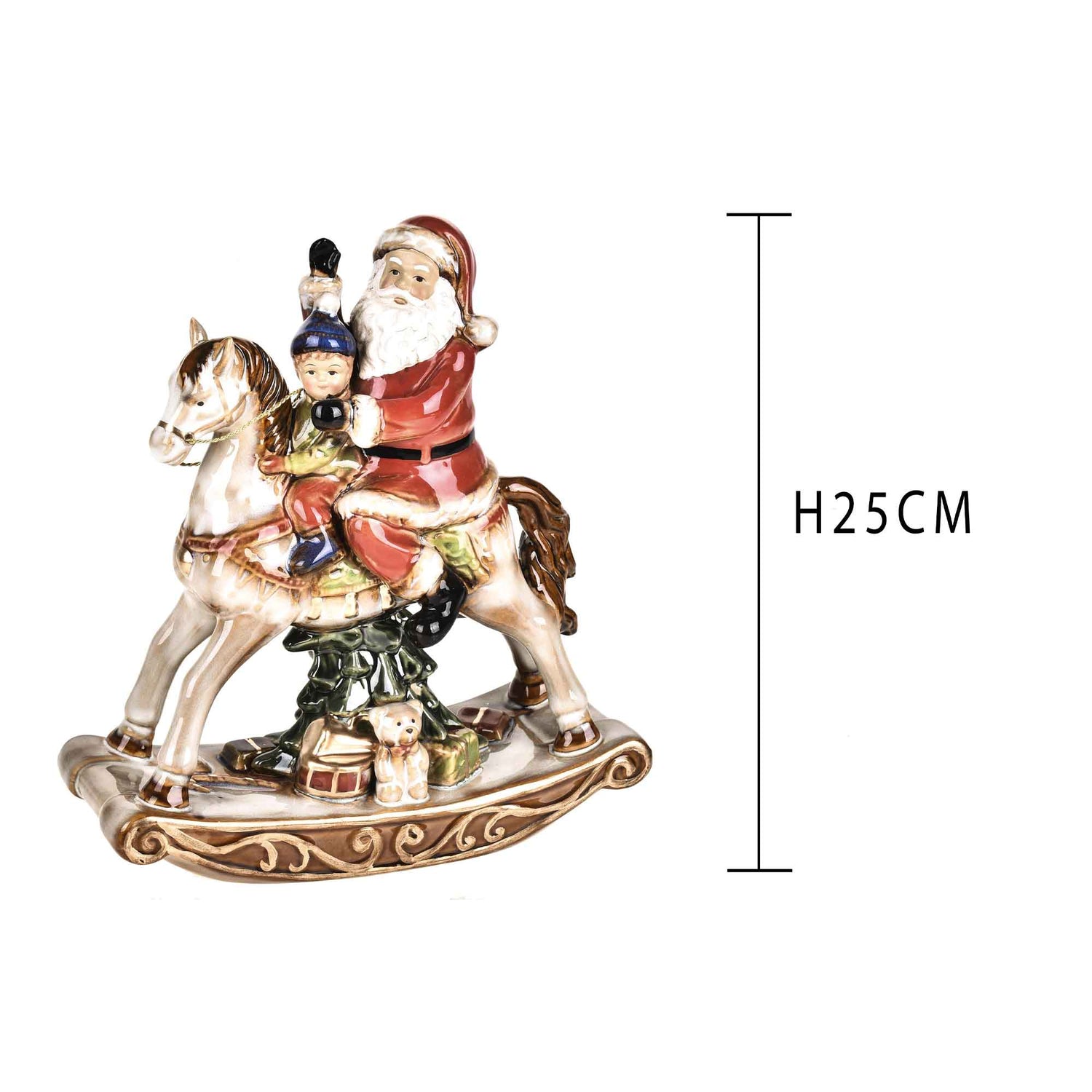 BIANCHI DINO Santa Claus on Rocking Horse Christmas Decoration 25cm Porcelain