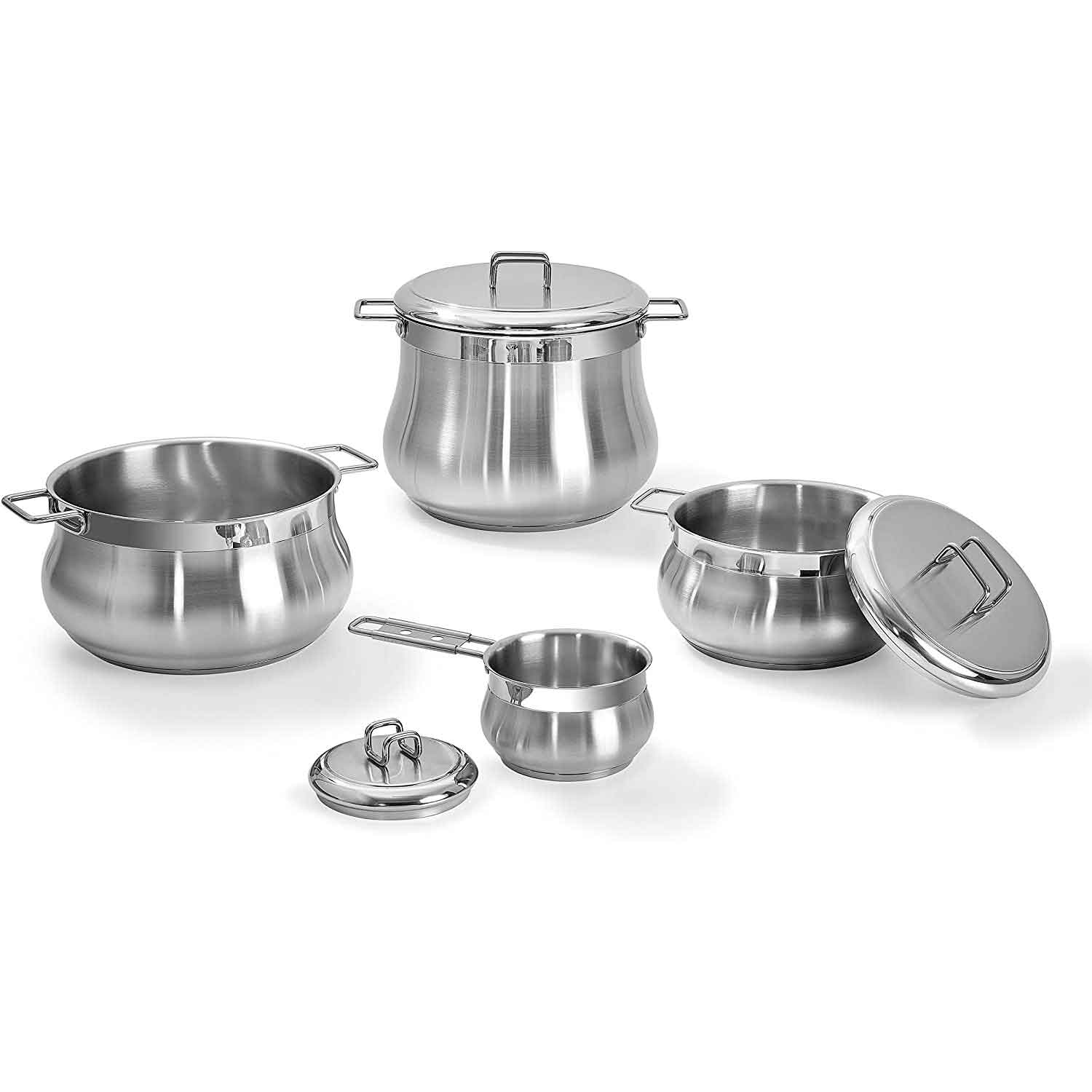 BARAZZONI Tummy Battery Cookware Set 7 Pieces Stainless Steel Made in Italy