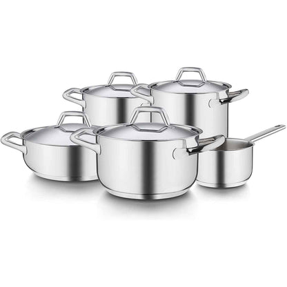 BARAZZONI Chef Line Battery Cookware Set 9 Pieces Stainless Steel Made in Italy