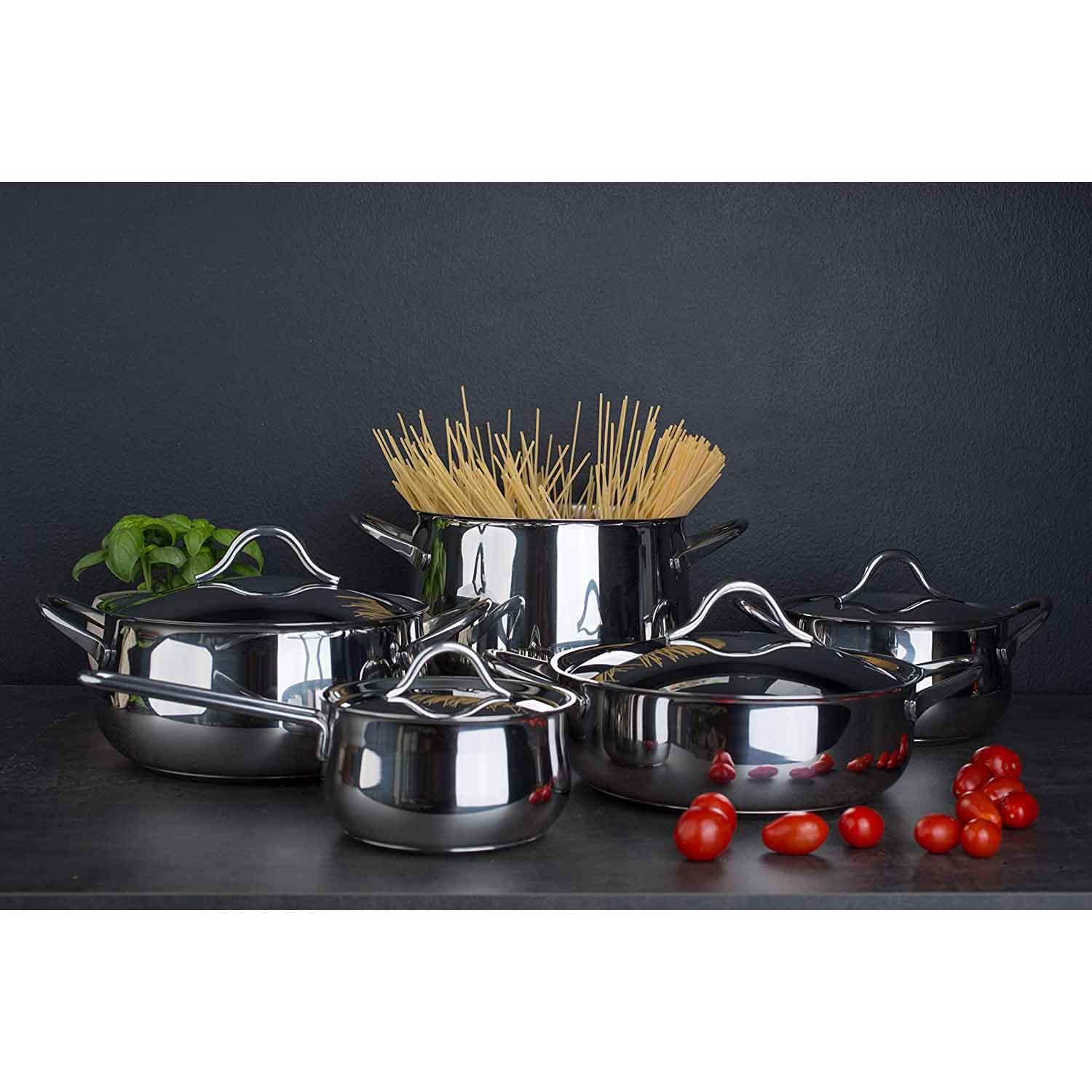 BARAZZONI Italian Flavor Battery Cookware 11 Pieces Stainless Steel Made in Italy