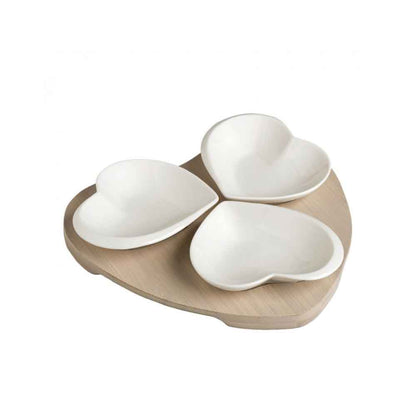 BRANDANI Appetizer Holder 3 Hearts Bamboo Porcelain 53077