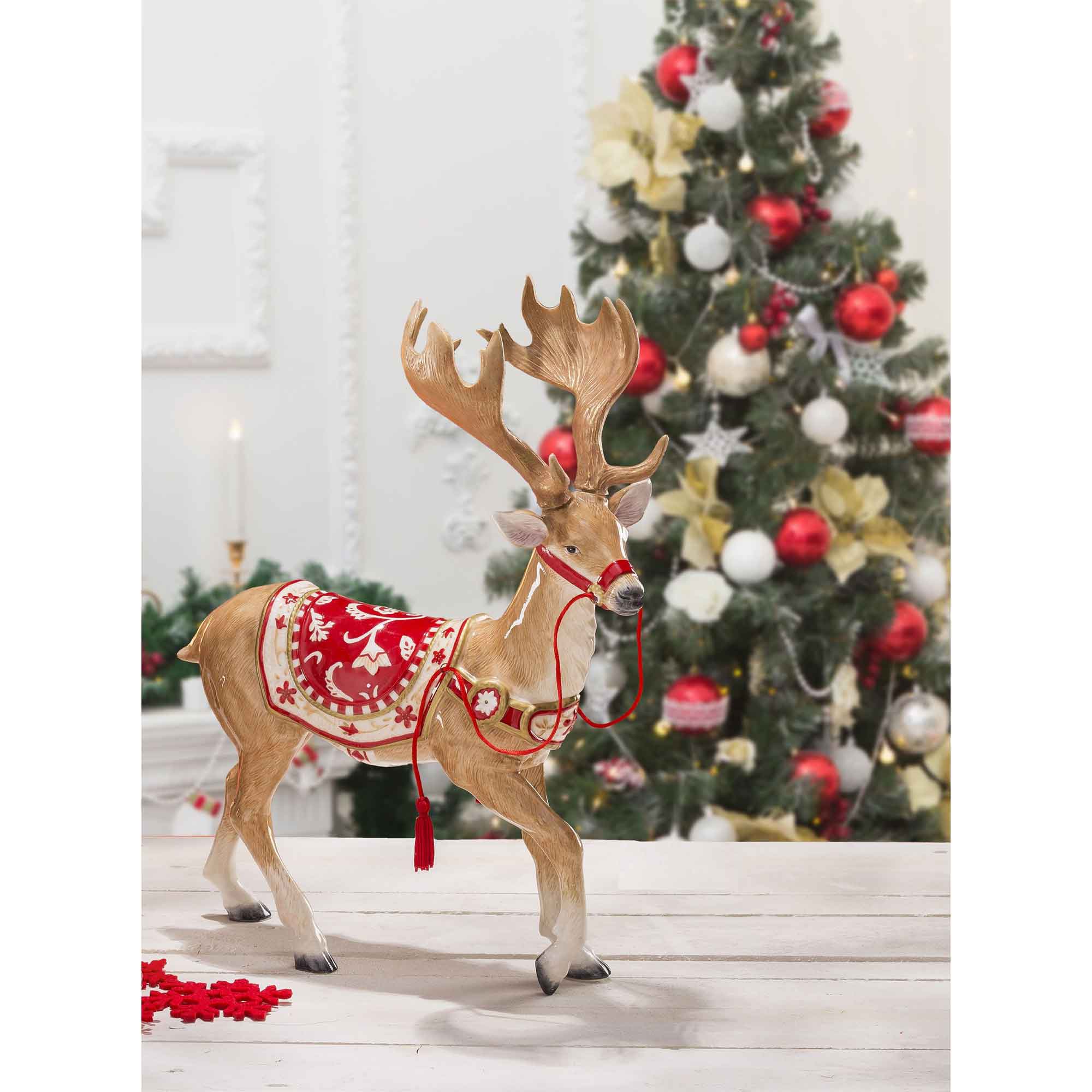 FITZ &amp;amp; FLOYD Statue Figure Reindeer Christmas Decoration 33x39cm Porcelain