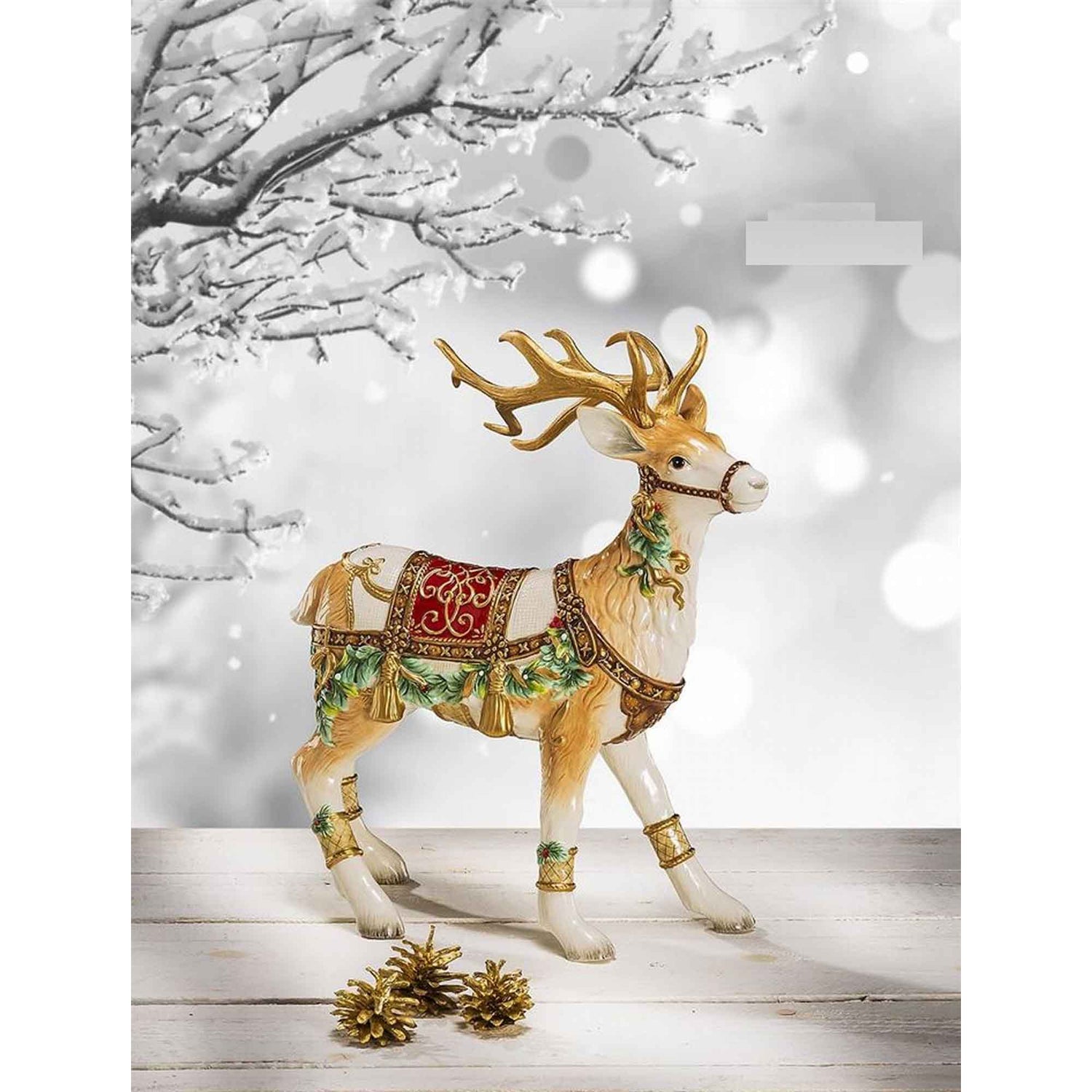 FITZ &amp;amp; FLOYD Figure Statue Reindeer Christmas Decoration 38x44cm Porcelain