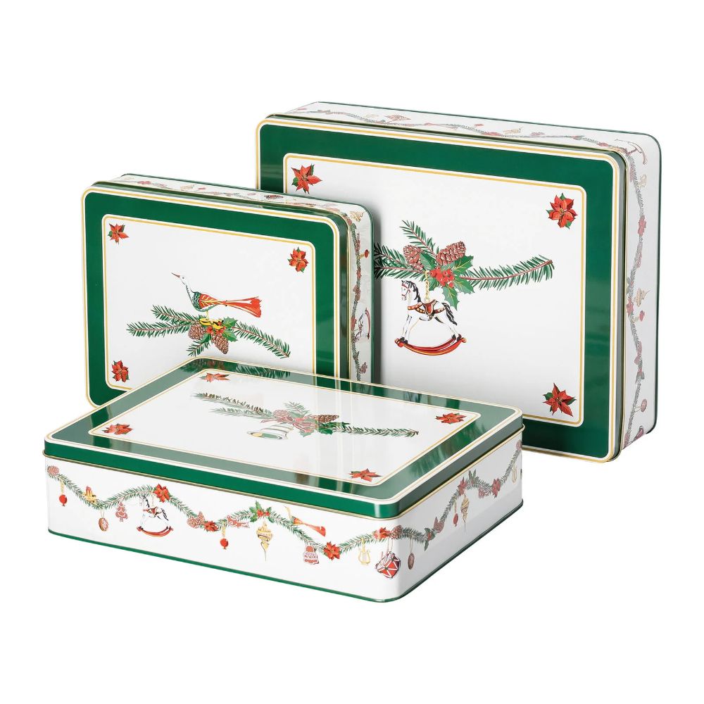 HUTSCHENREUTHER Nora Set 3 Scatole Biscotti Rettangolare Natale 32cm