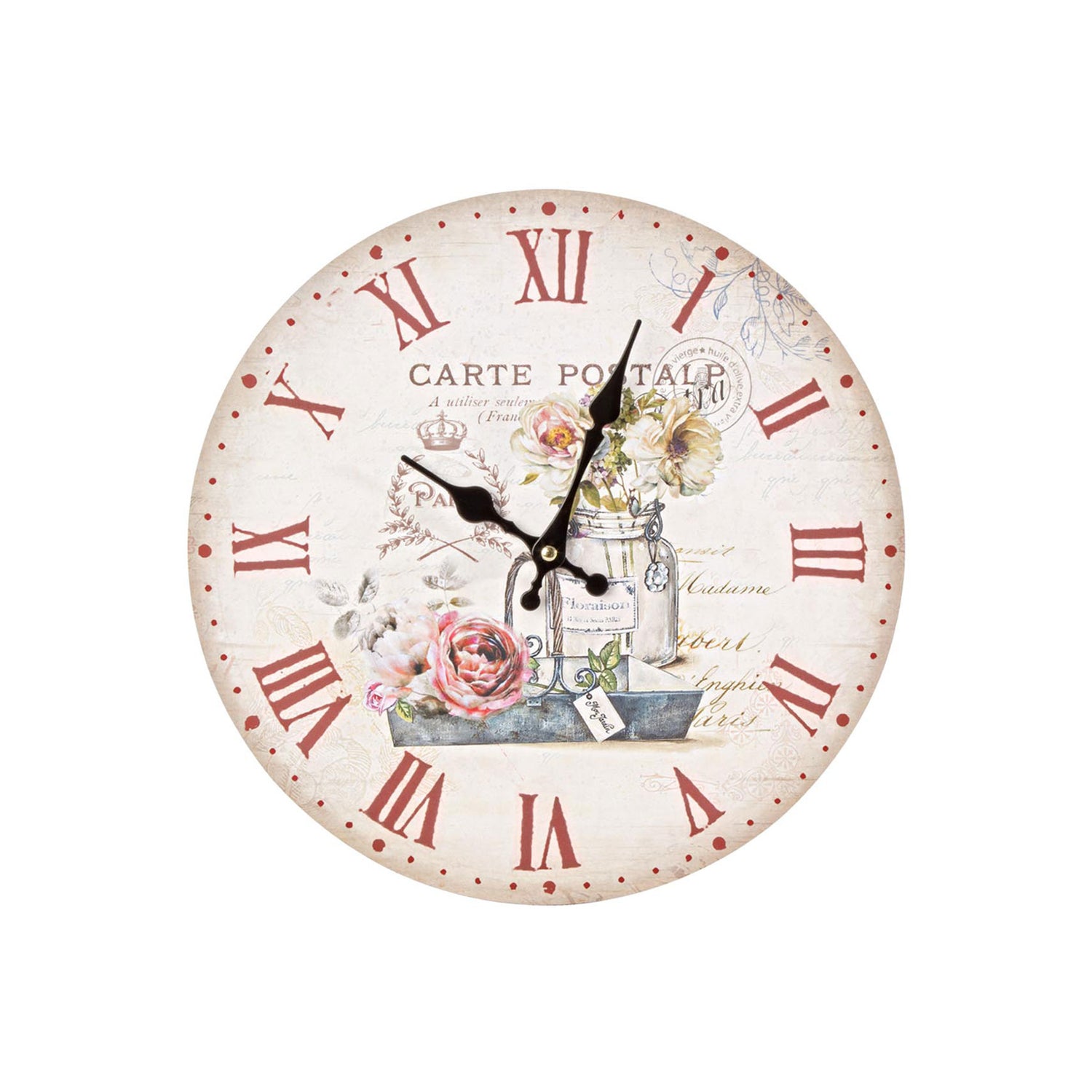 BIZZOTTO Flower Shabby Chic Wall Clock 34cm