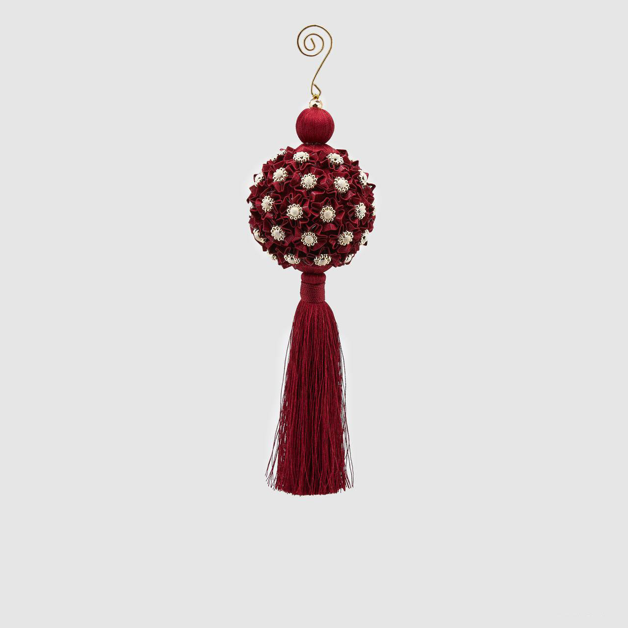 EDG - Christmas Bauble Sphere w/Flowery Tassel H28cm D8cm Red Silk