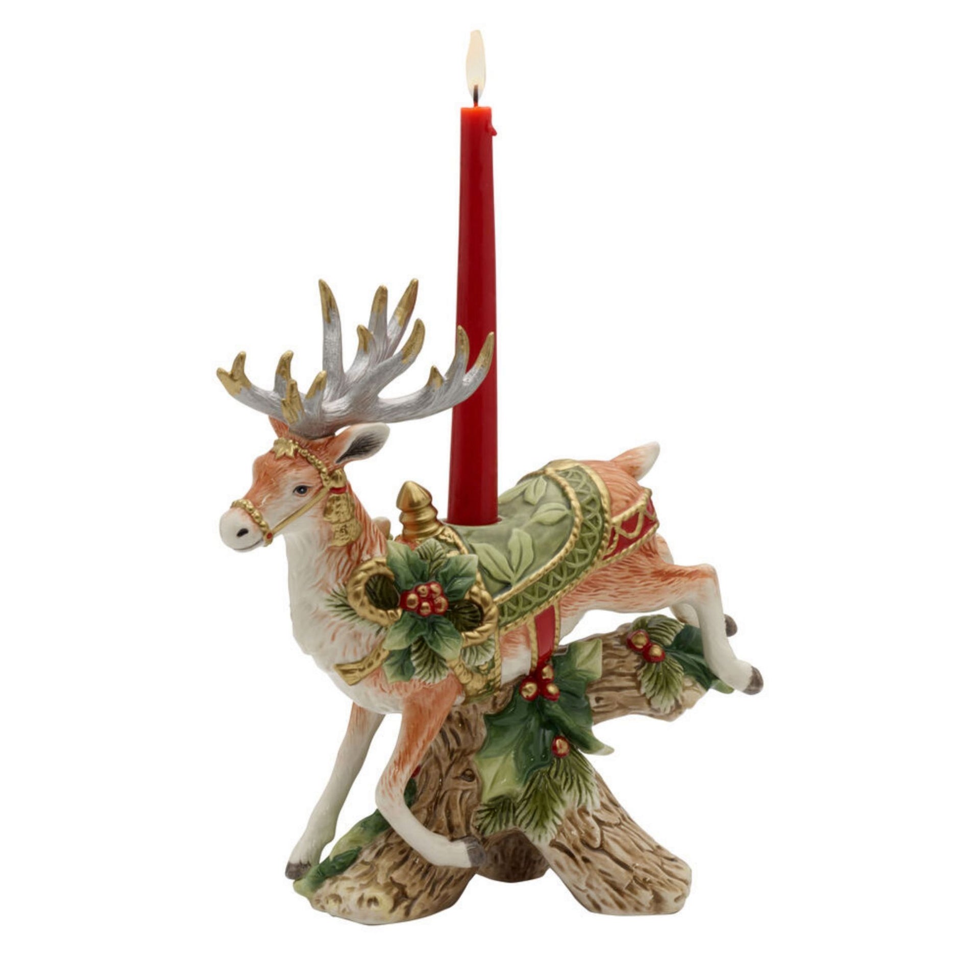 Candele bianche 4 pz renna nera fiocco Natale 100x60 mm