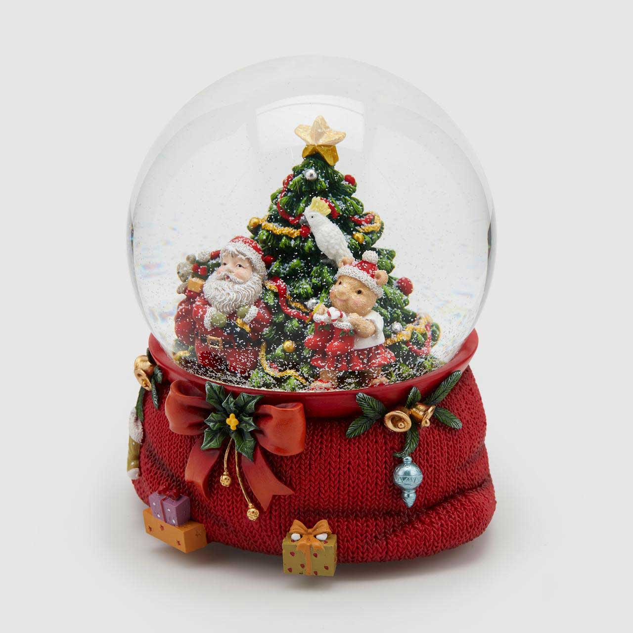 EDG Palla Globo di Neve con Babbo Natale Pino c/Carillon 20cm Decorazione