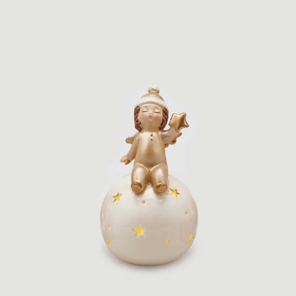 EDG Christmas Decoration Angel on Sphere w/LED 16cm Ceramic