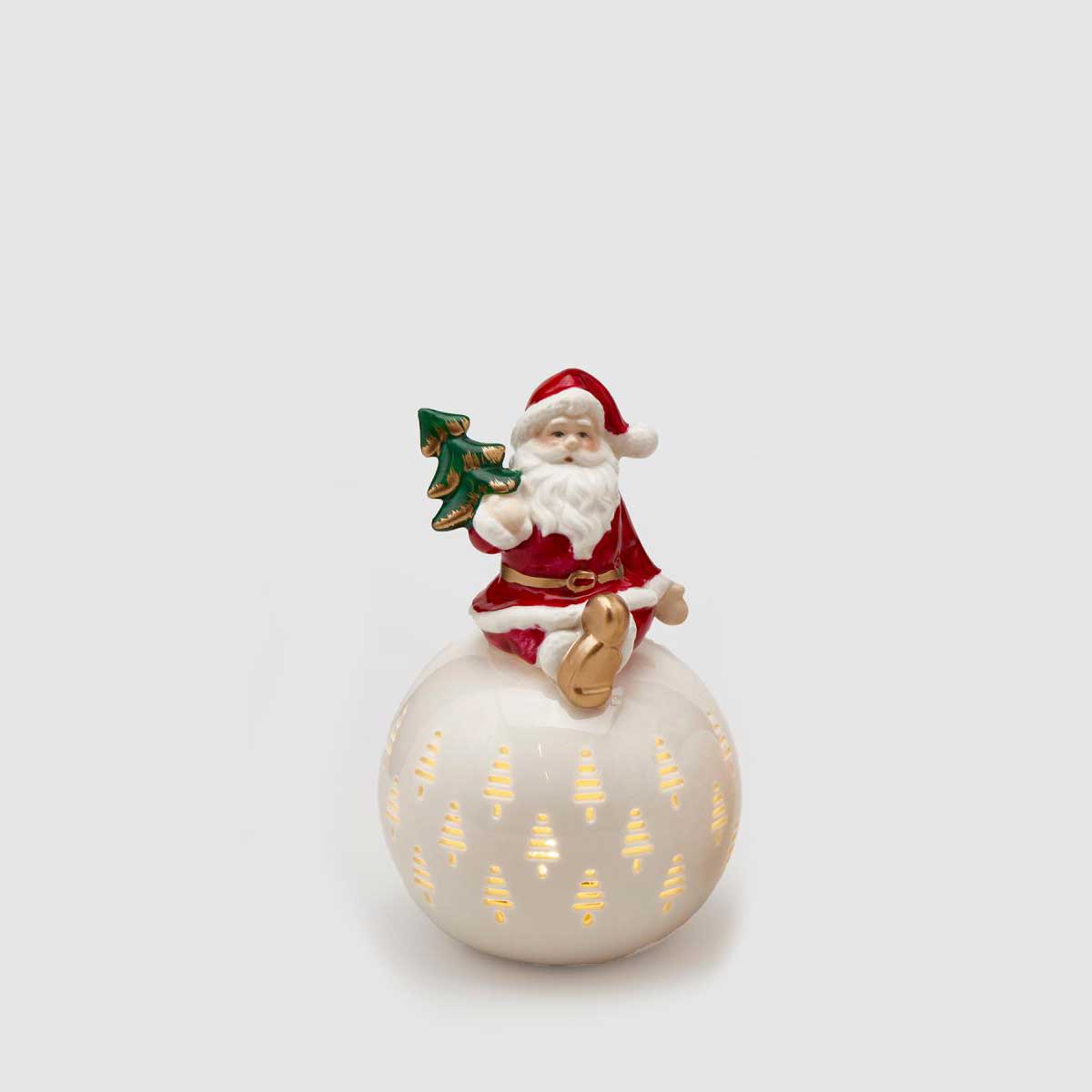 EDG Christmas Decoration Santa Claus Sphere w/LED 14cm Ceramic Pines