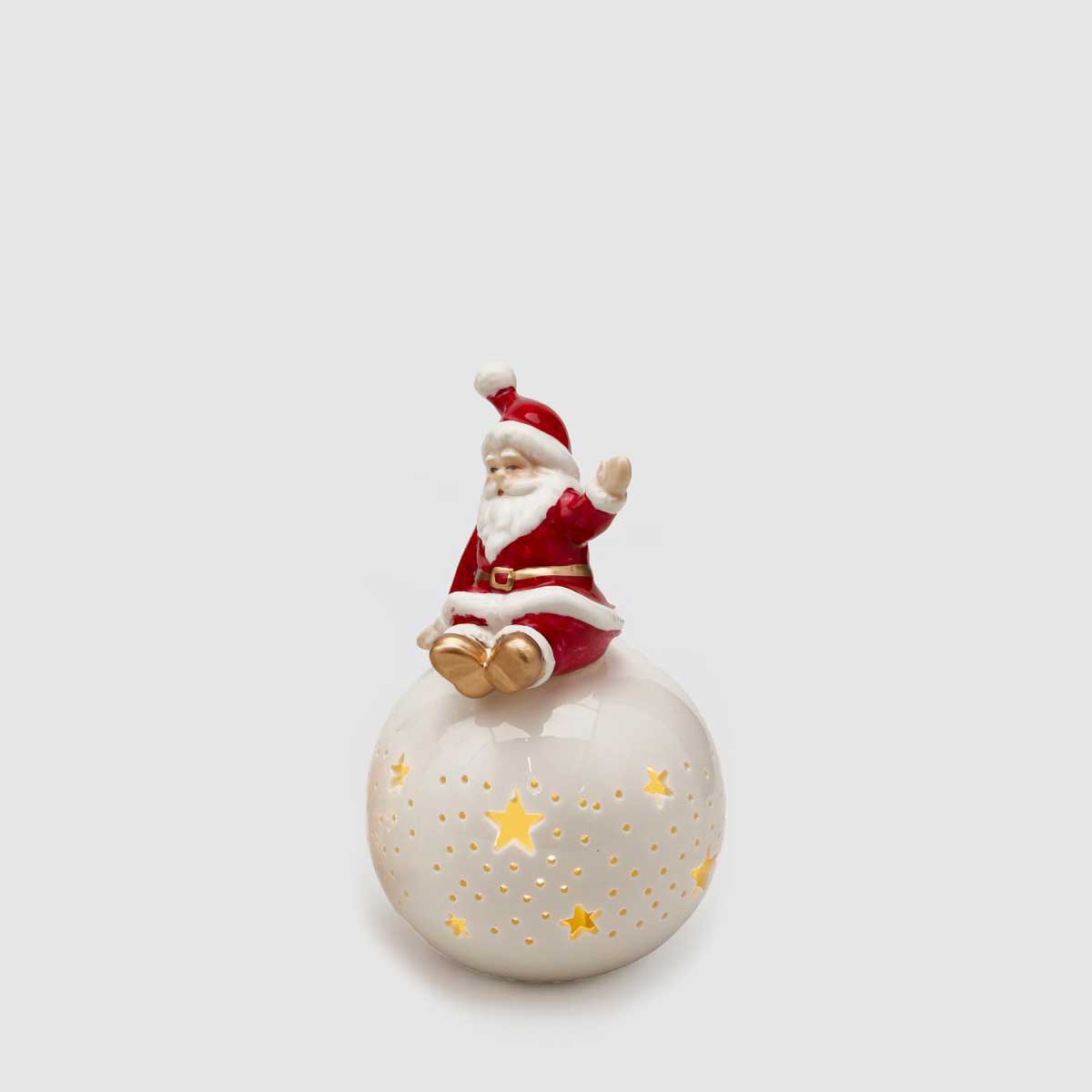 EDG Christmas Decoration Santa Claus Sphere w/LED 14cm Ceramic Stars