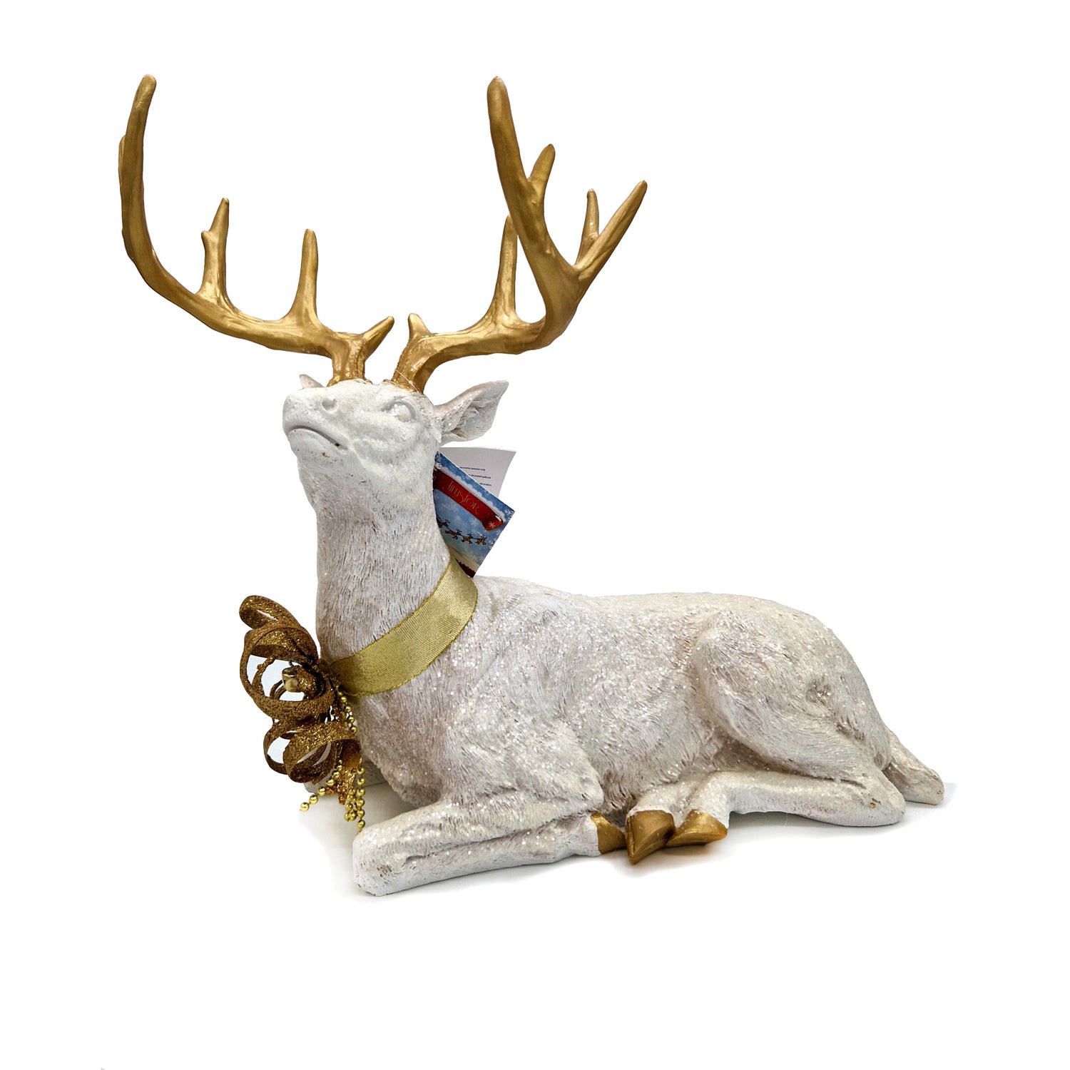 TIMSTOR Reindeer Sitting White Gold Christmas Decoration 38x35cm Resin