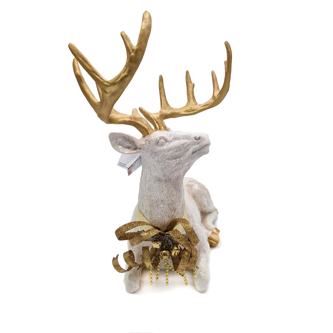 TIMSTOR Reindeer Sitting White Gold Christmas Decoration 38x35cm Resin