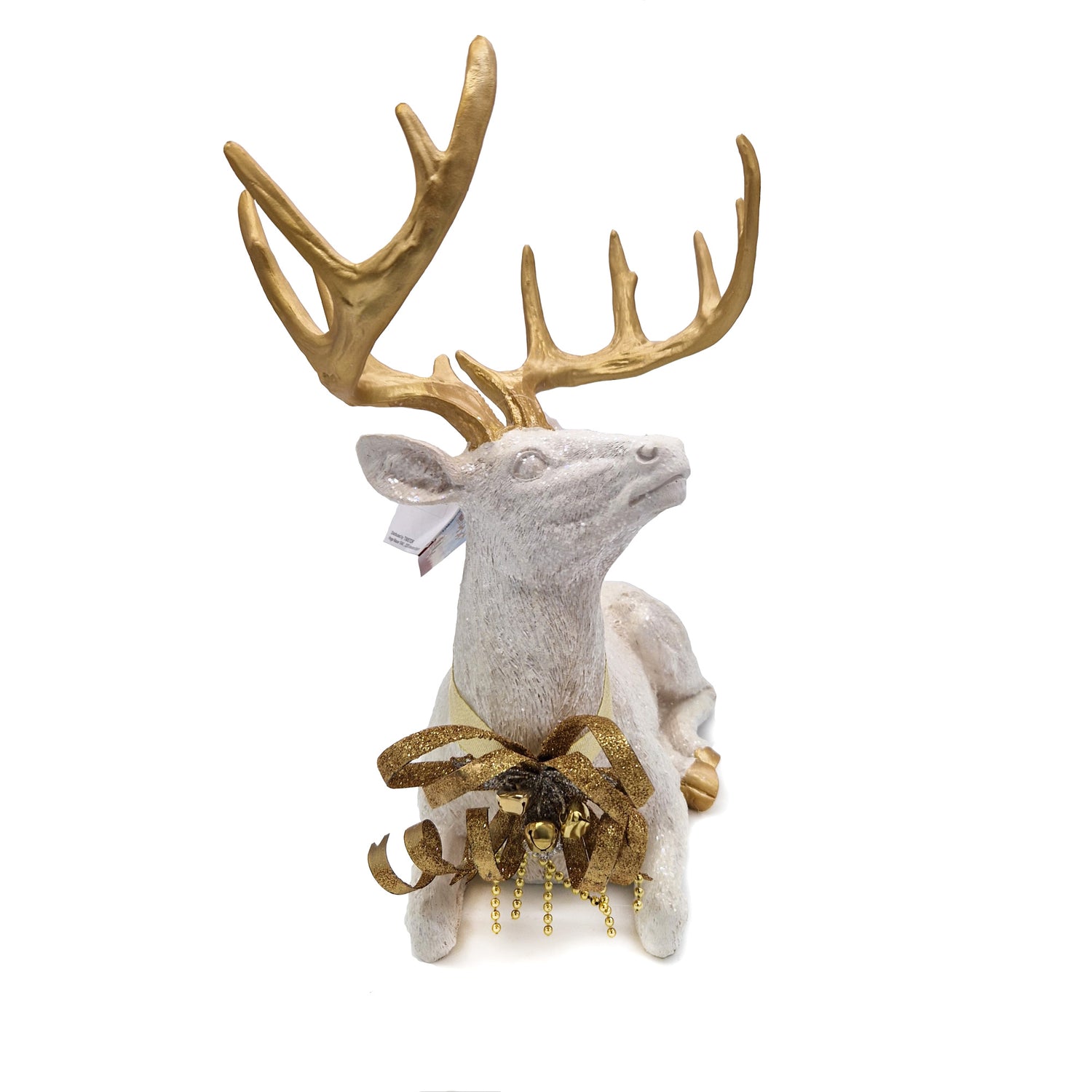 TIMSTOR Reindeer Sitting White Gold Christmas Decoration 38x35cm Resin