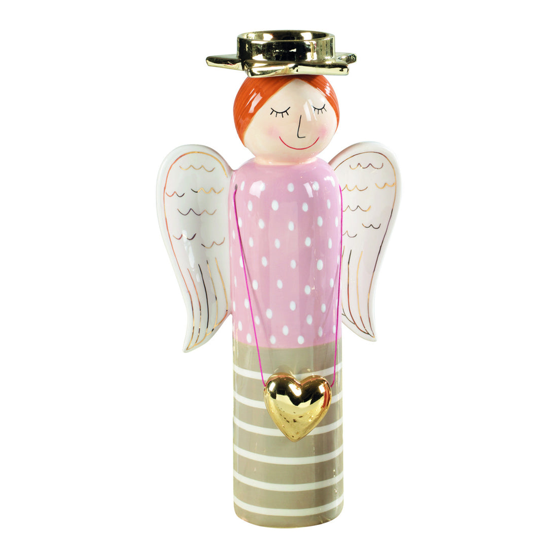 MASCAGNI CASA - Pink Ceramic Angel Candle Holder with Heart Christmas Objects H 35 cm