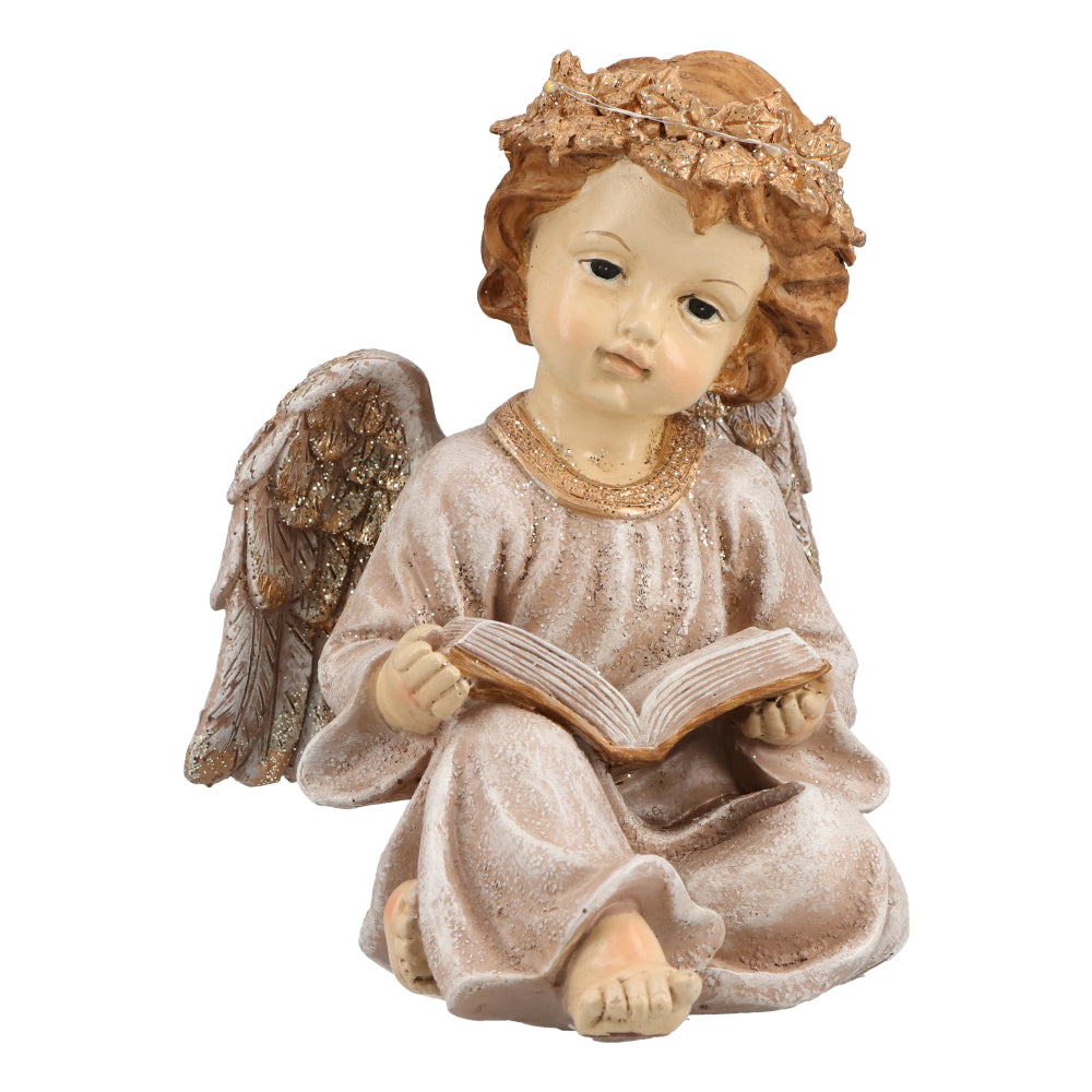 TIMSTOR - Angelo Putto con Libro LED Decorazione Natalizia 17cm Resina