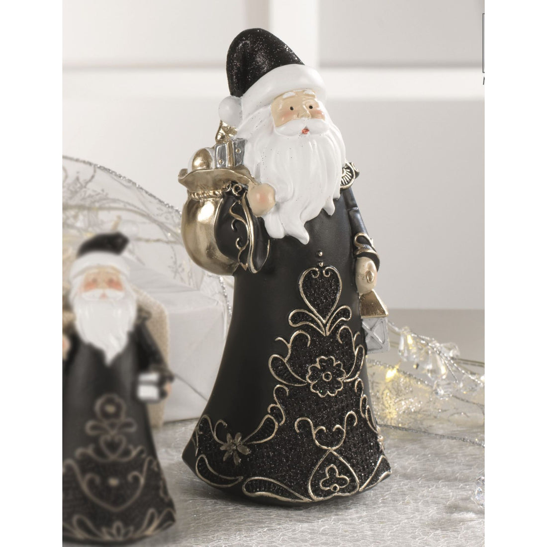 MASCAGNI CASA - Santa Claus Christmas Decoration Figurine Black 20 cm Resin