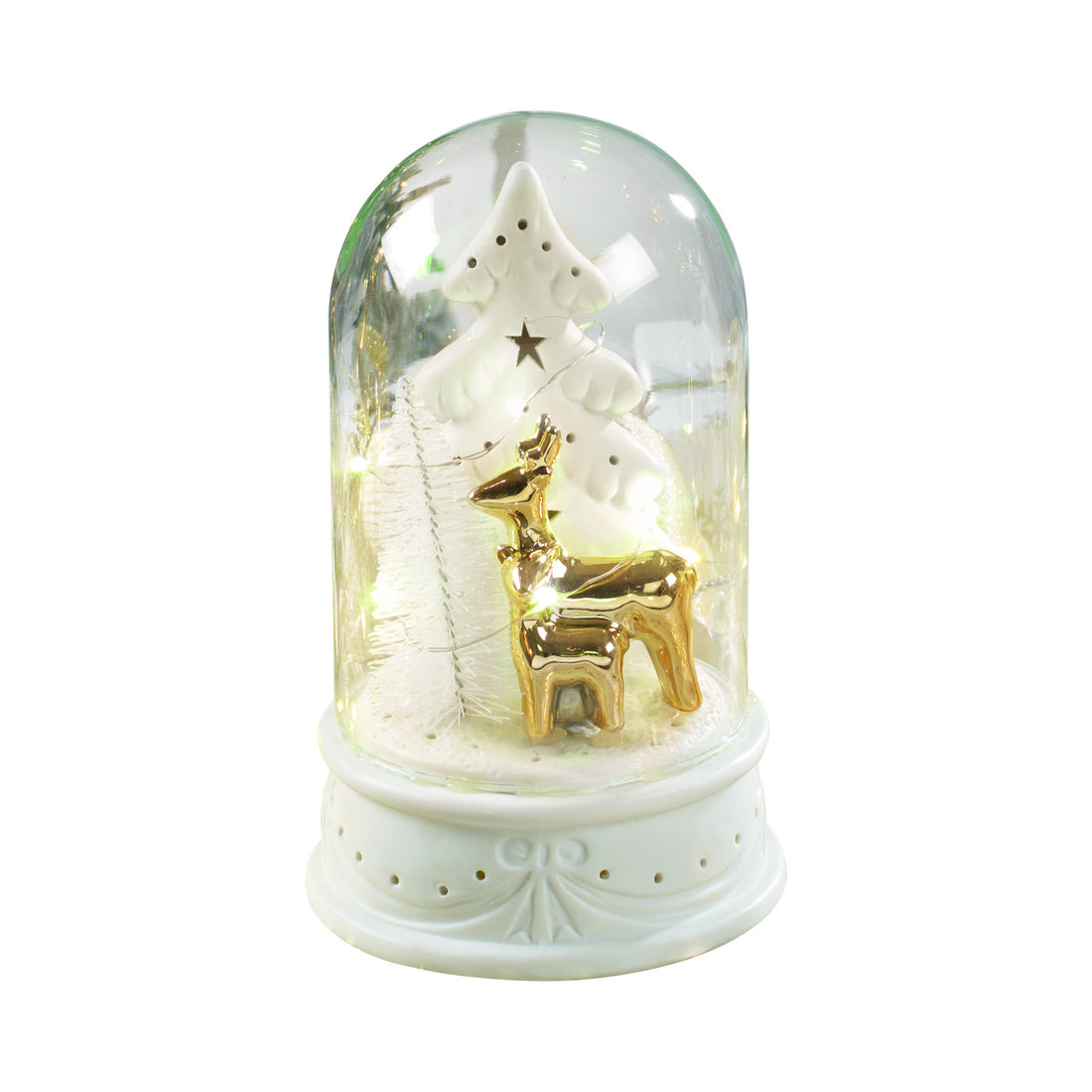 MASCAGNI CASA - Deer with Bell LED Christmas Decoration White Gold 20 cm Glass