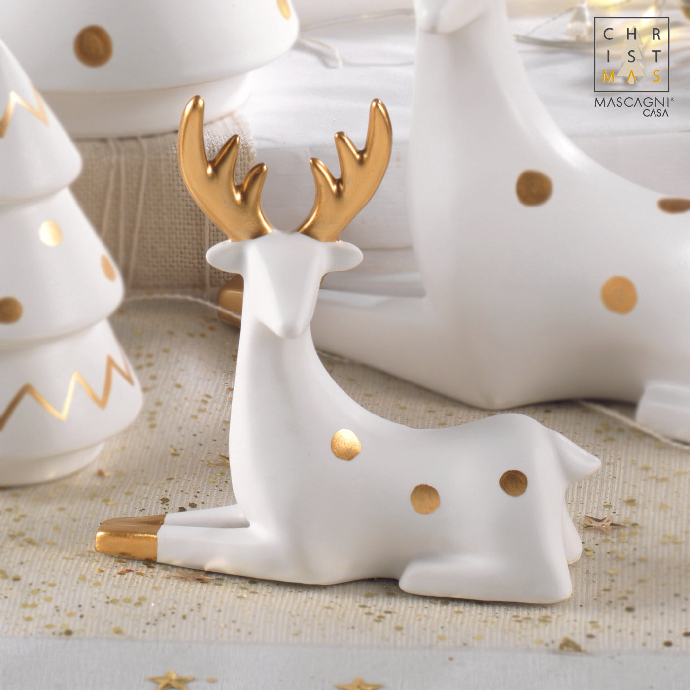 MASCAGNI CASA - Christmas Deer Christmas Decoration White Gold 15.3 cm Ceramic