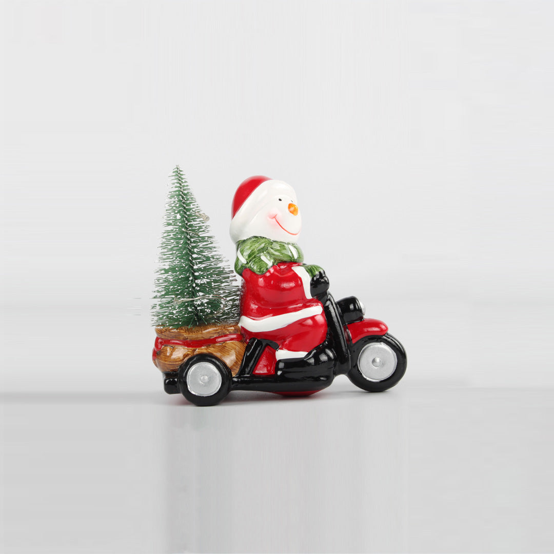 TIMSTOR Snowman on Motorbike Christmas Decoration 11cm Red Ceramic