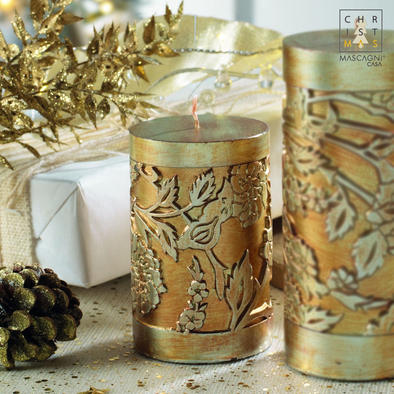 MASCAGNI CASA - Gold Christmas Candle 10.5 cm Christmas Decoration Candle