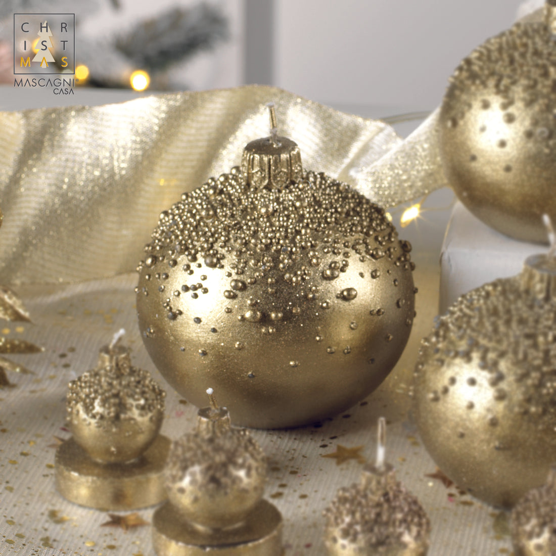 MASCAGNI CASA - Christmas Candle Gold Sphere 9 cm Christmas Decoration Candle