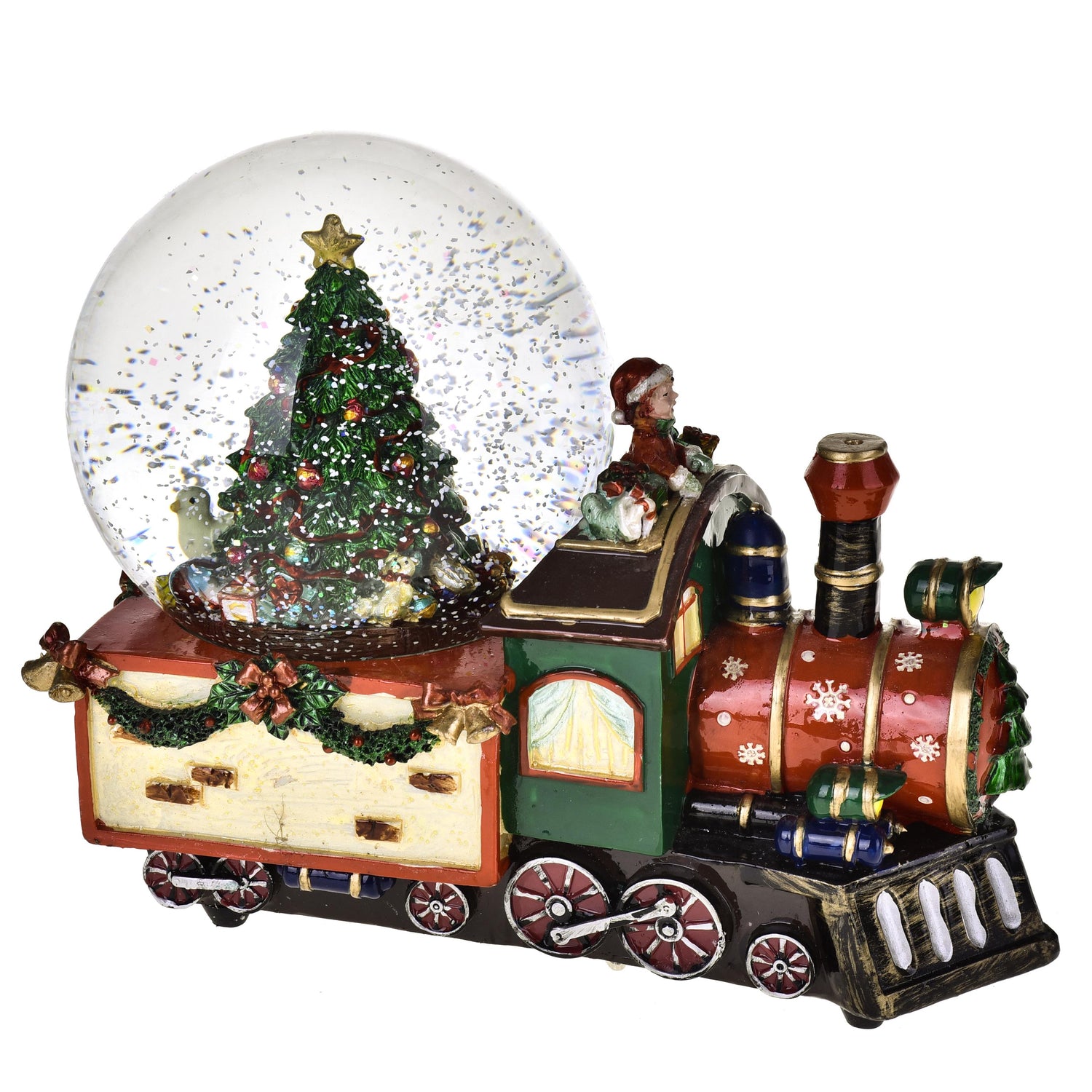 BIANCHI DINO - Music Box Snowball Locomotive Christmas Decoration 25.5 cm Resin