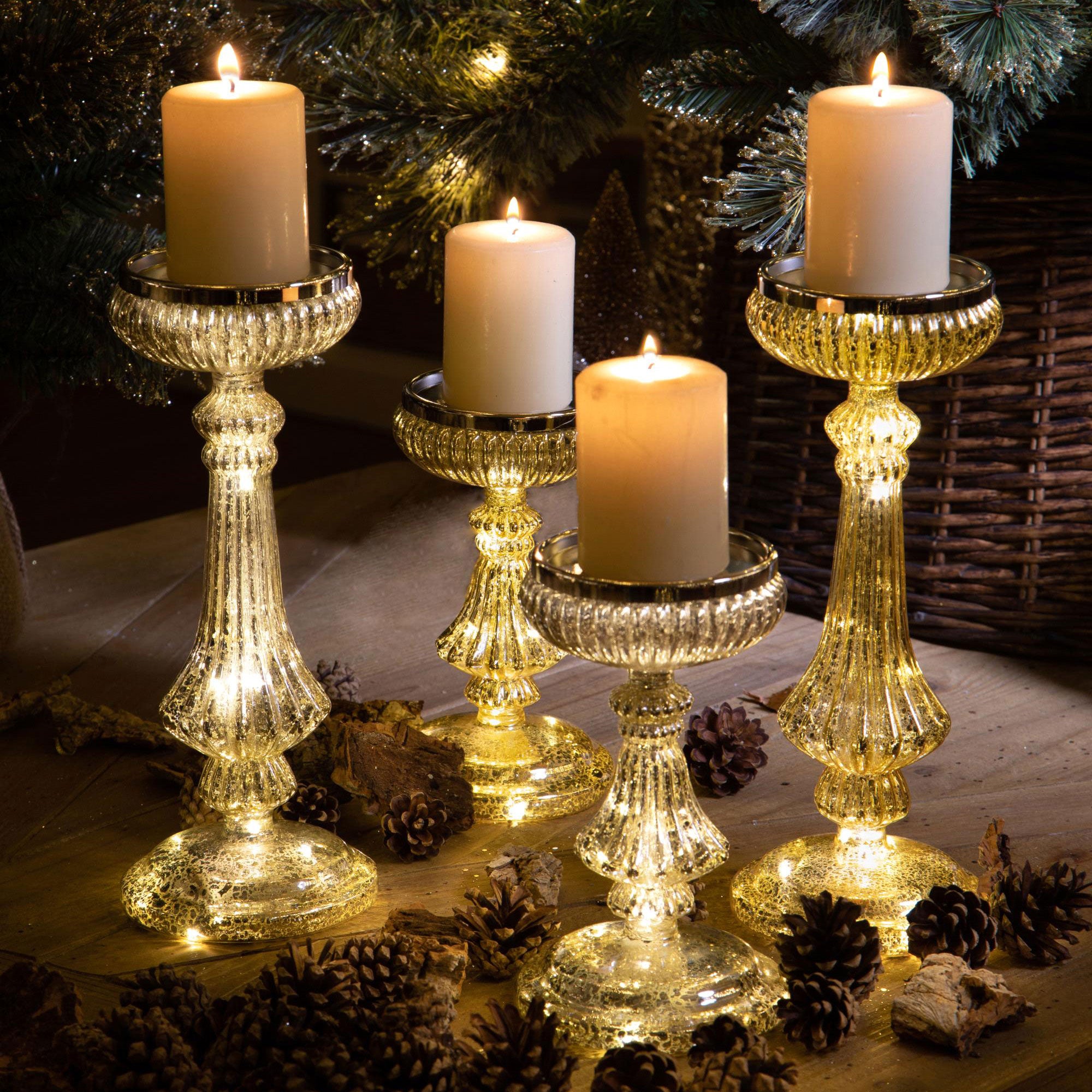 BIANCHI DINO - LED Gold Candlestick Christmas Decoration 29 cm