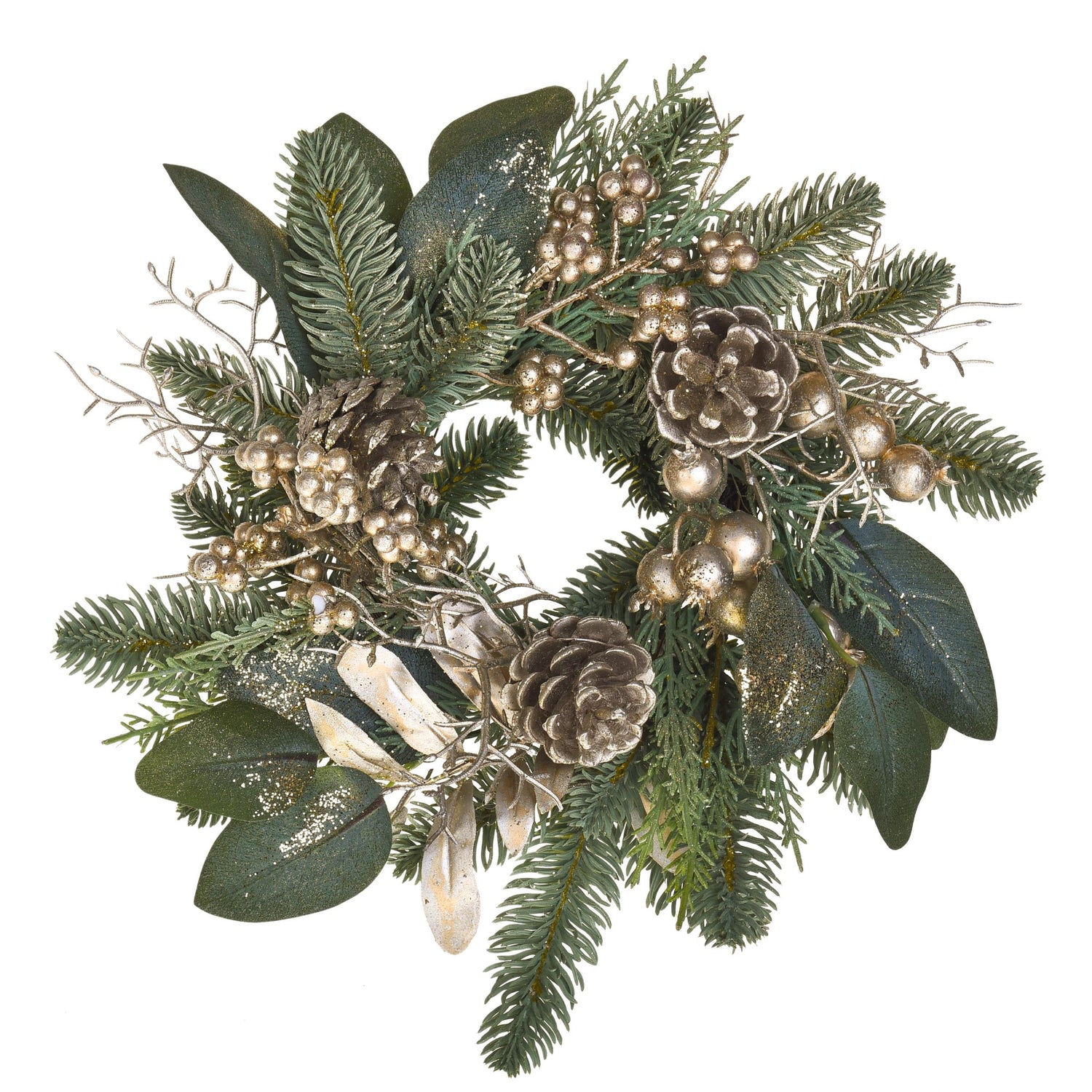 BIANCHI DINO - Champagne Eucalyptus Wreath w/ Pine Cones Christmas Decoration 36 cm