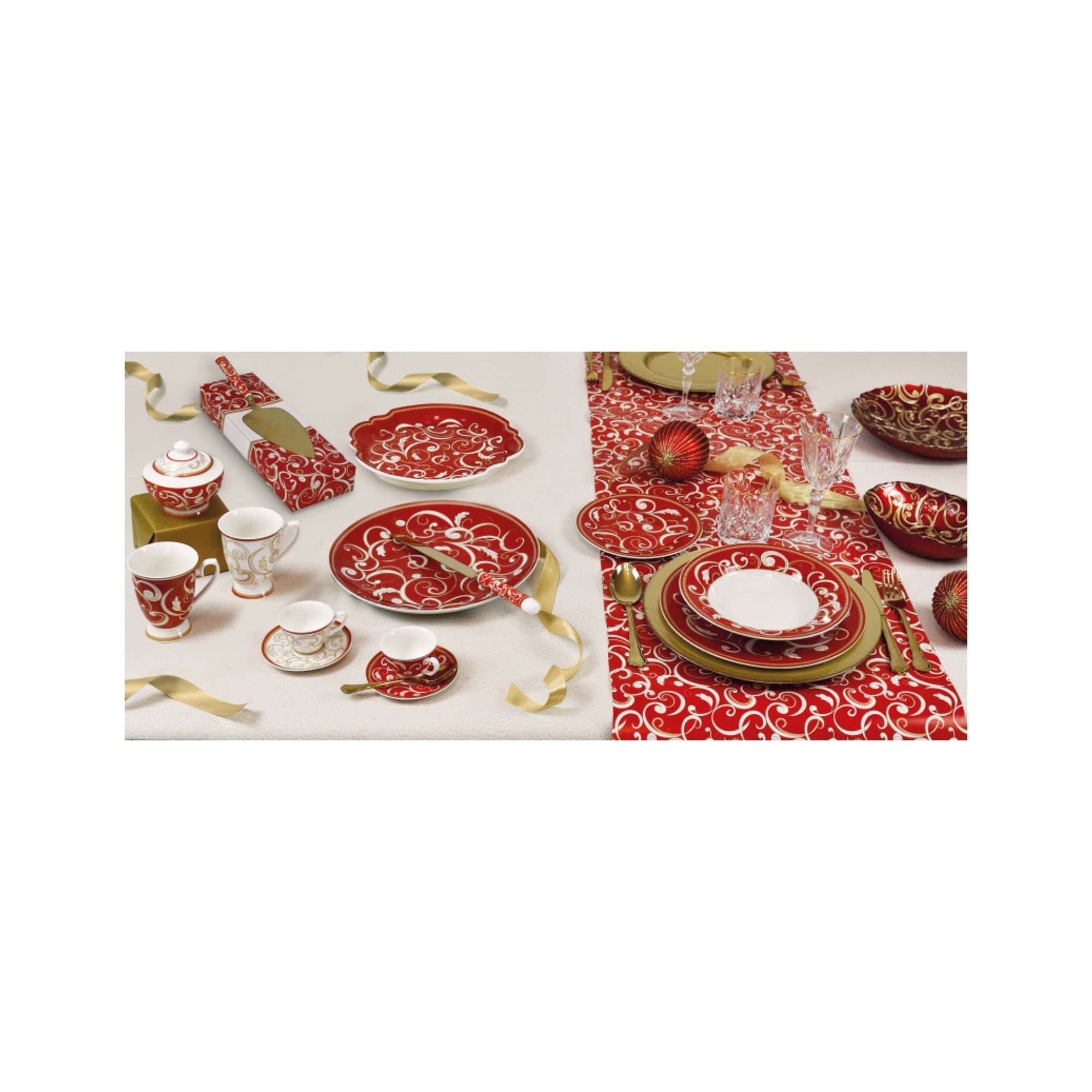 BRANDANI - Red Gold Thread Serving Tray 33 cm Porcelain