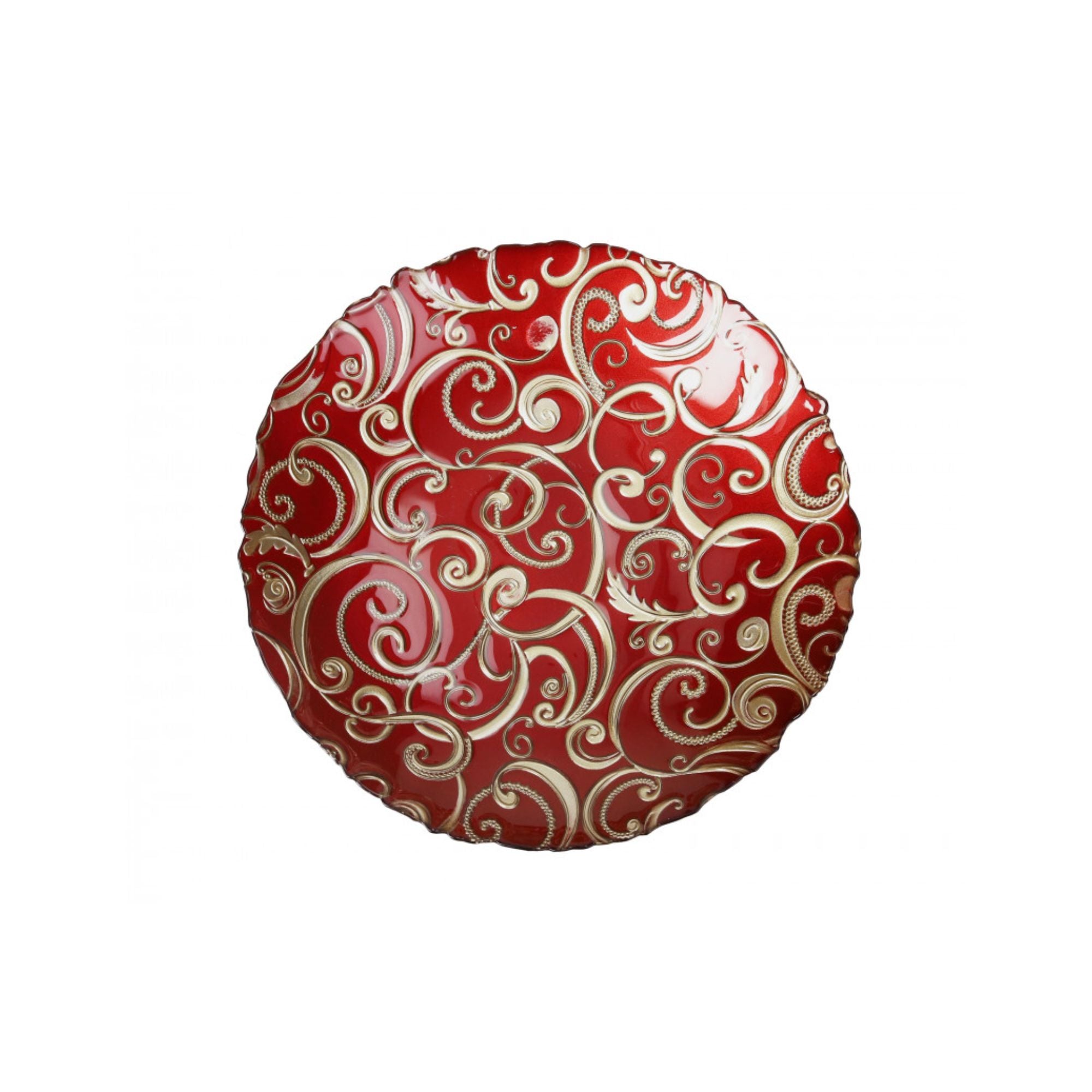 BRANDANI - Cup Bowl Plate Gold Thread 30 cm Red Glass 52739