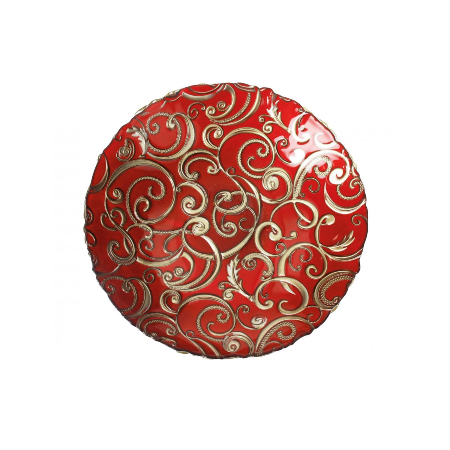 BRANDANI - Centerpiece Plate Bowl Red Gold Thread 40 cm Glass 52743